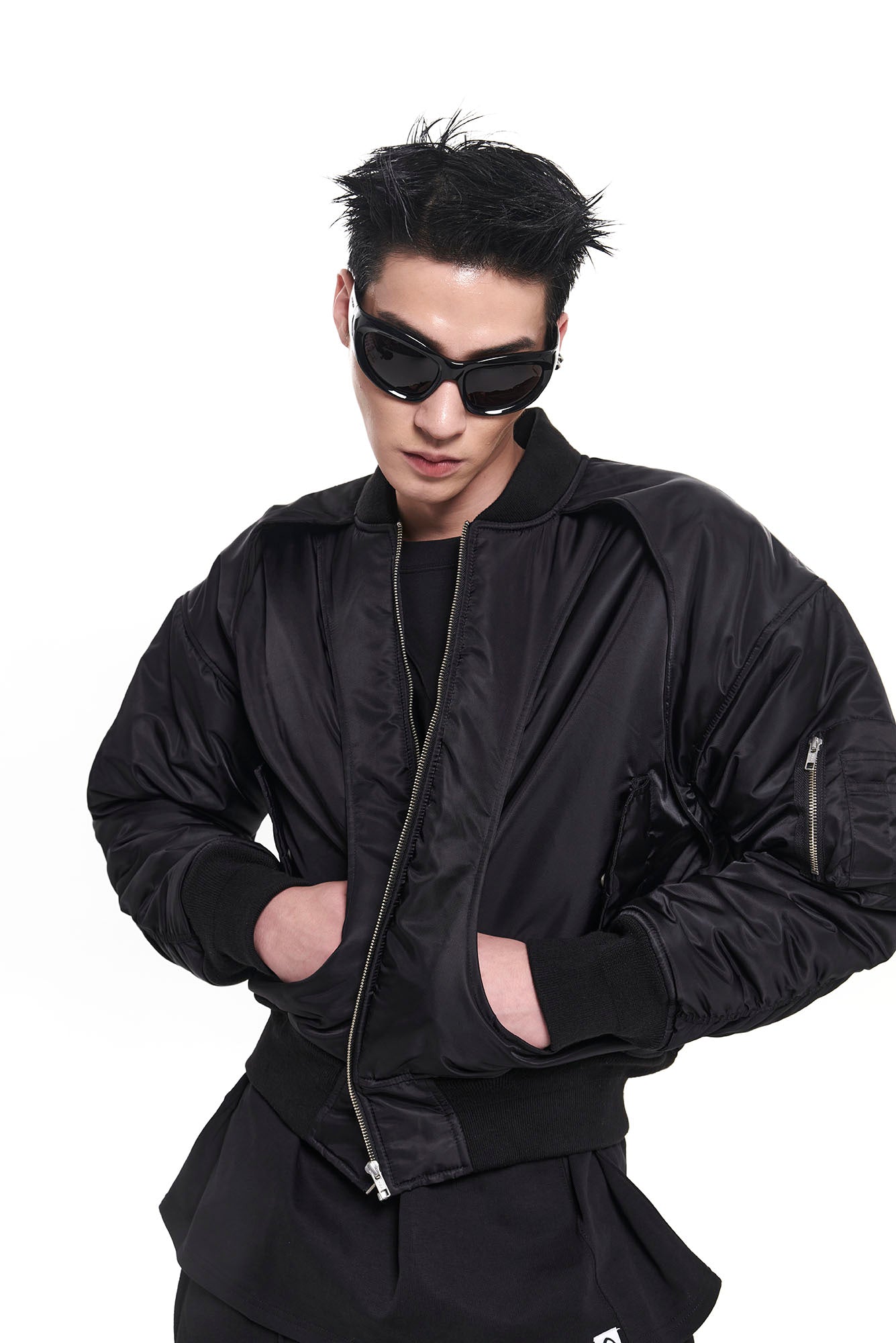 EGOFETCH Ruched Cropped Bomber Jacket