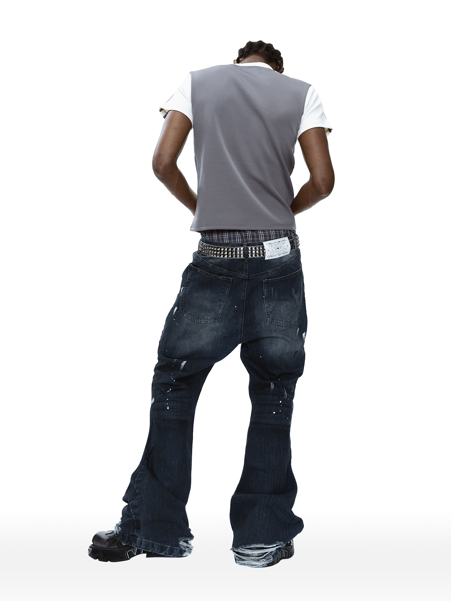 CYCYCY Retro Washed Distressed Flared Jeans