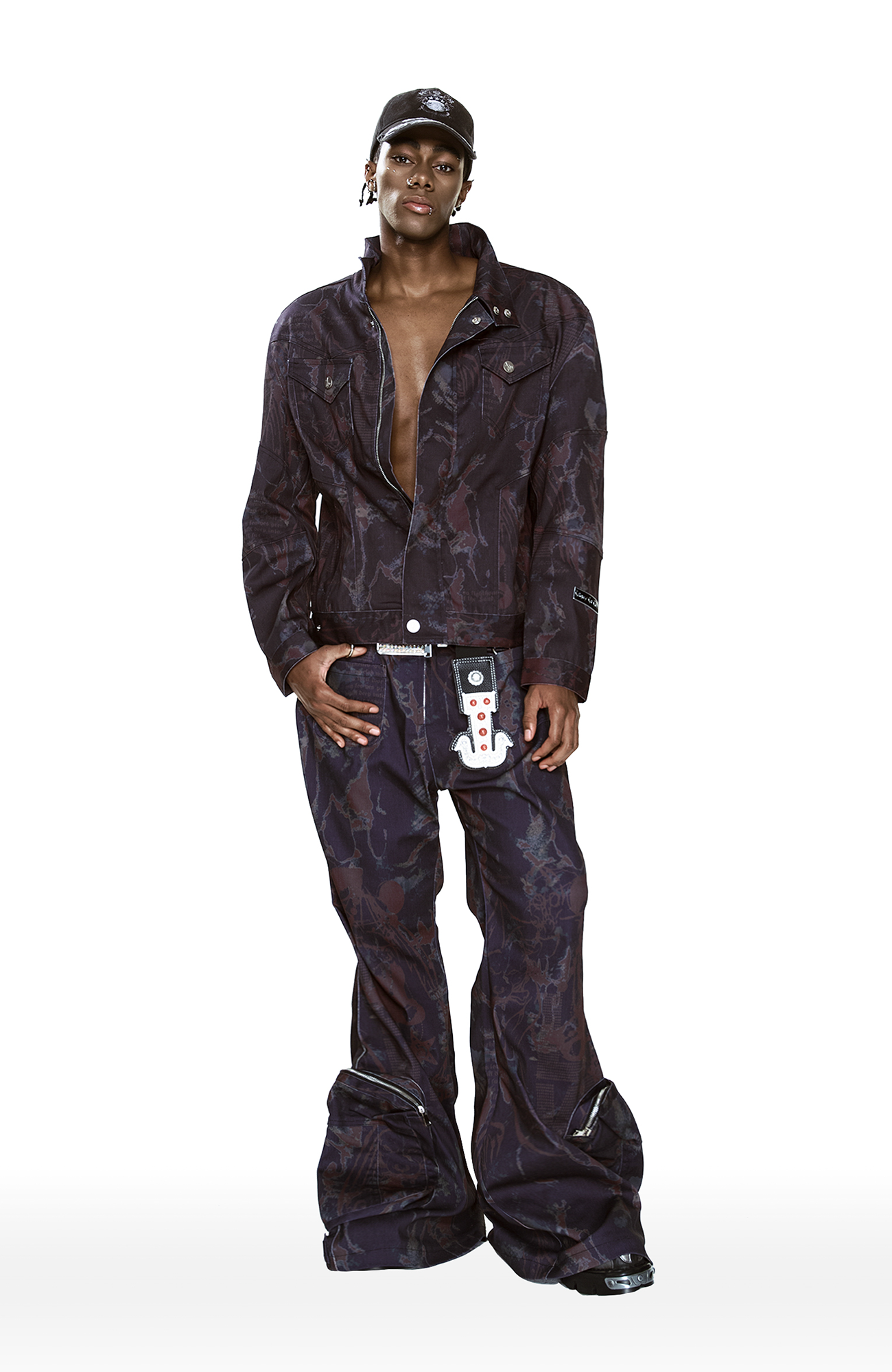 CYCYCY Abstract Graphic Cargo Flared Jeans