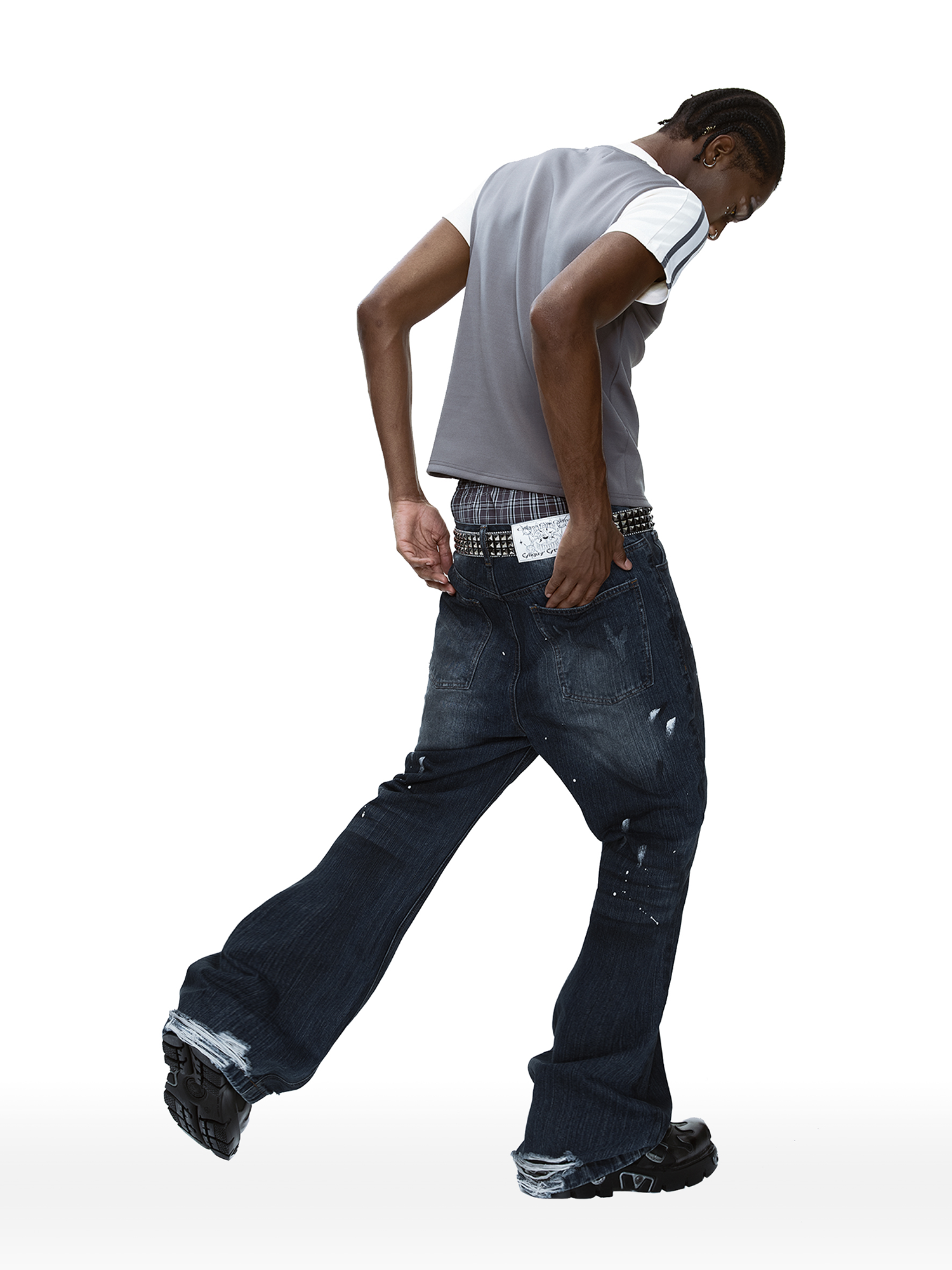 CYCYCY Retro Washed Distressed Flared Jeans