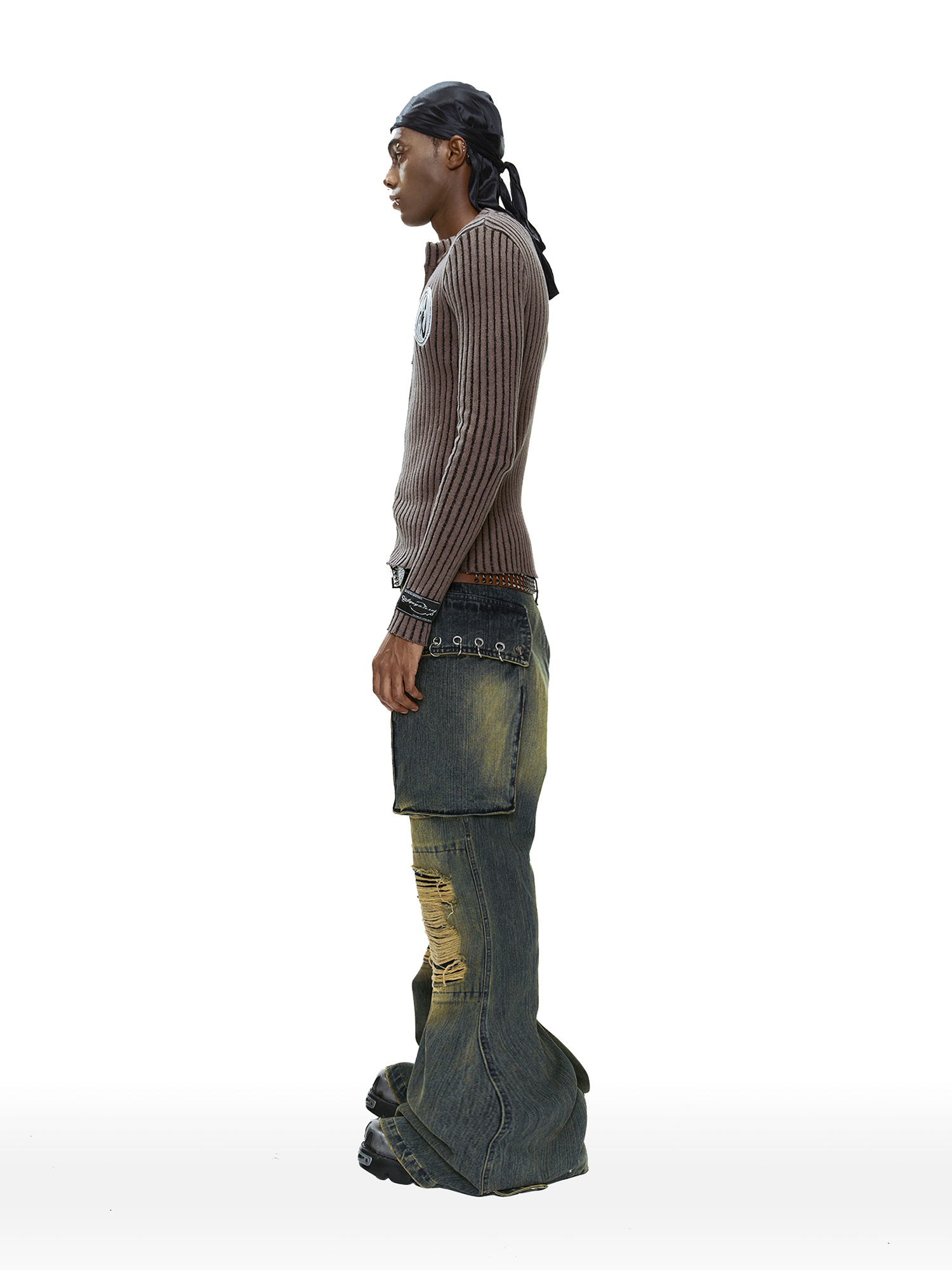 CYCYCY Distressed Big-Pocket Flared Jeans