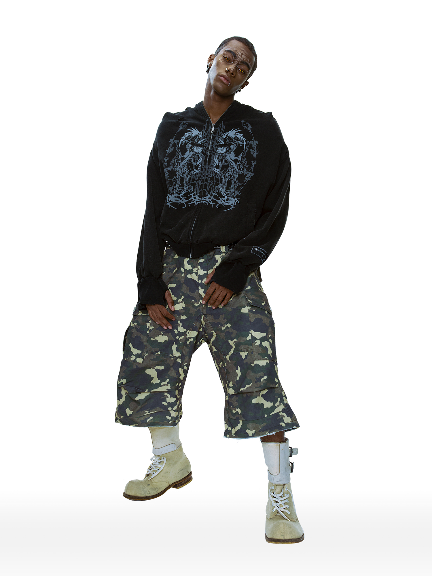 CYCYCY Camo Wide-Leg Cargo Shorts