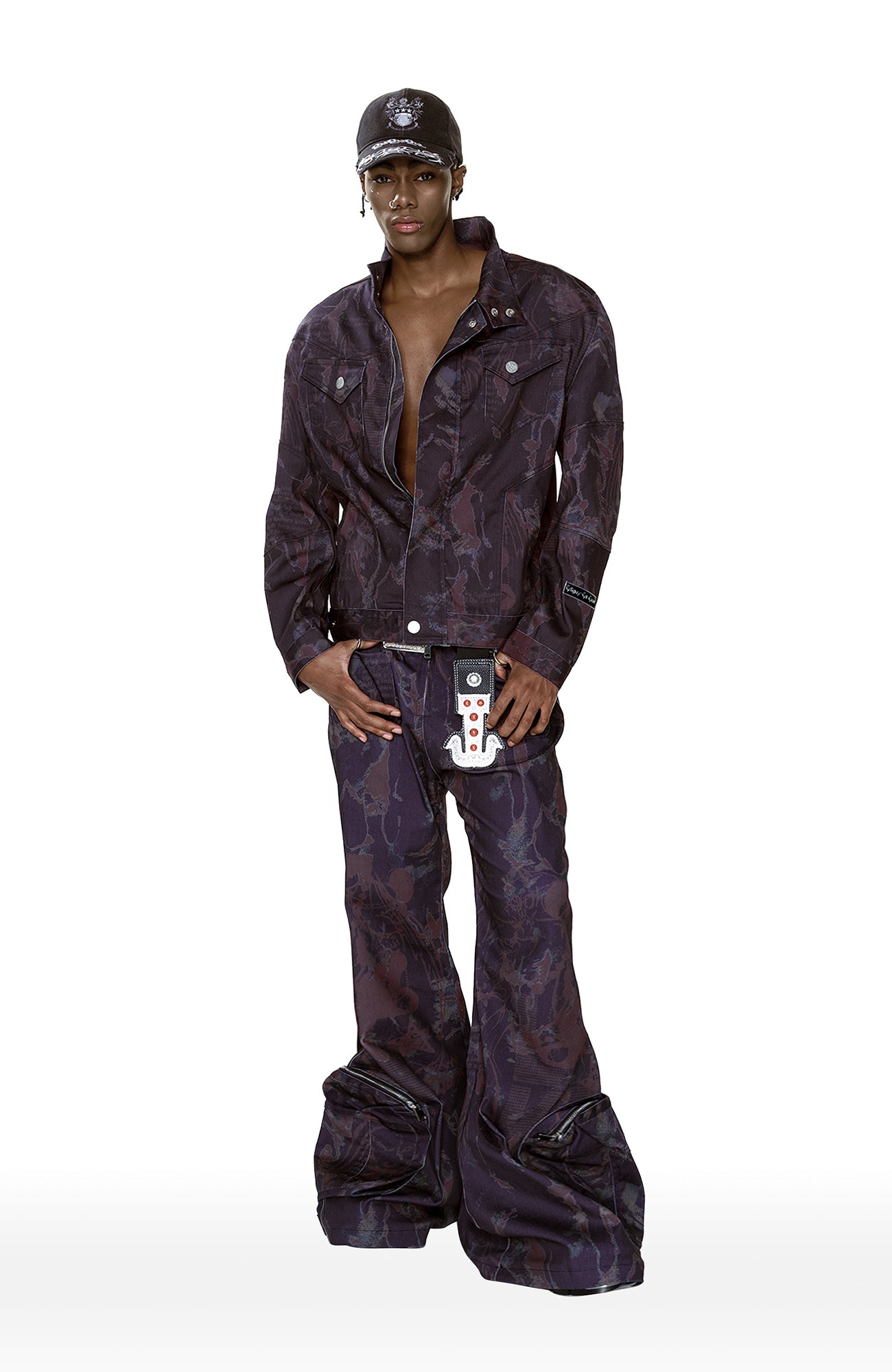 CYCYCY Abstract Graphic Cargo Flared Jeans