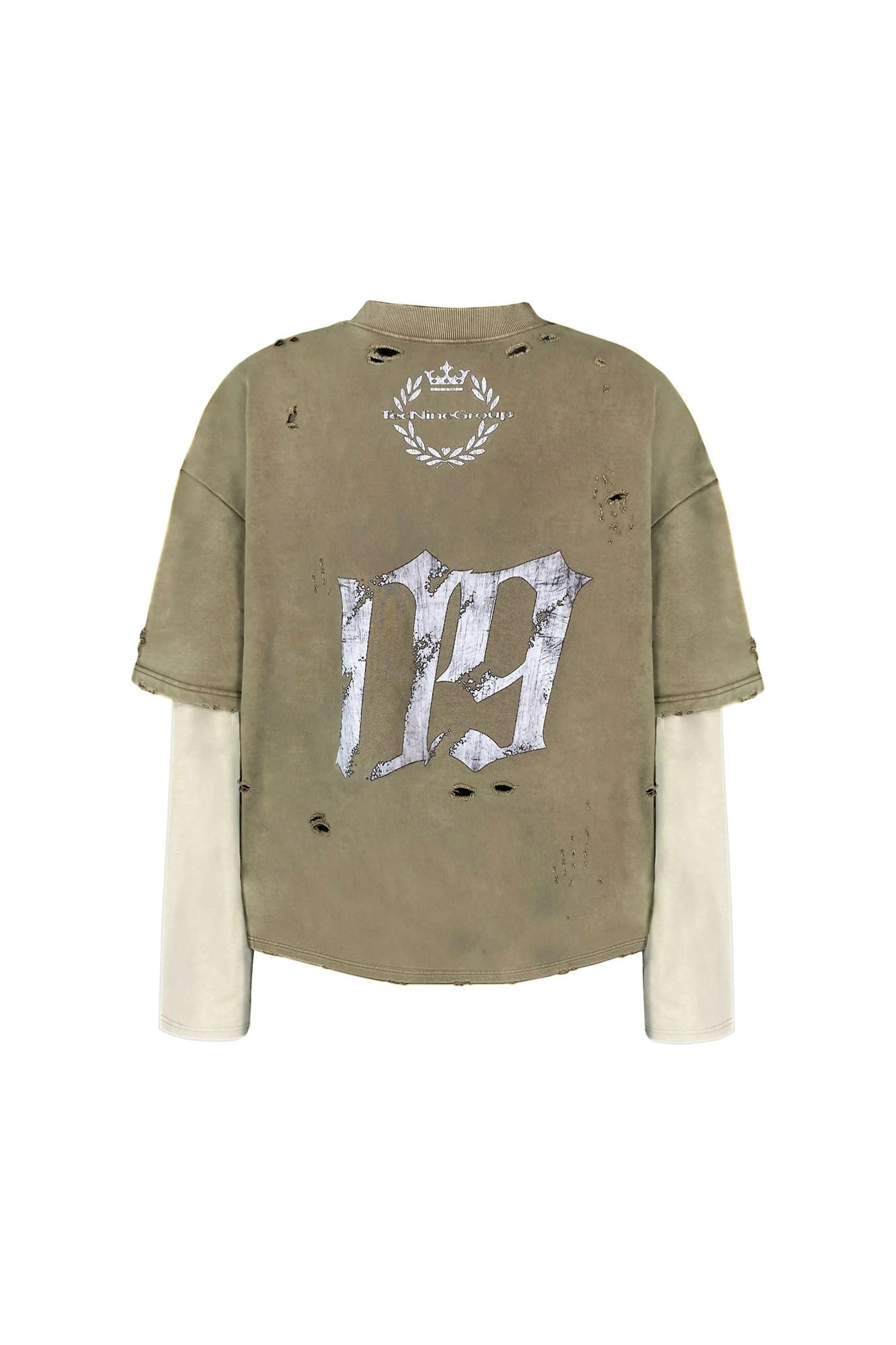 TECNINEGROUP No.09 Distressed Layered Long-Sleeve Tee, premium urban and streetwear designers apparel on PROJECTISR.com, TECNINEGROUP