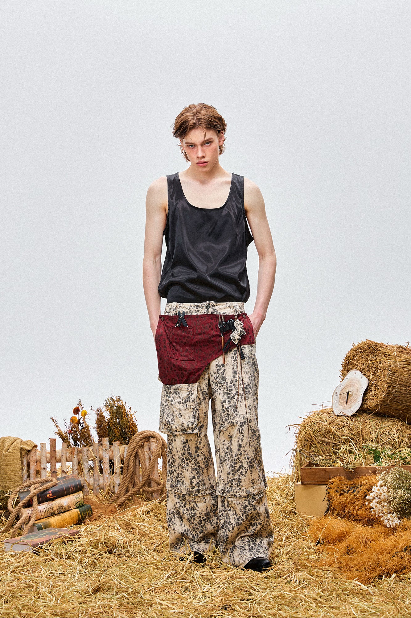 OIPWORD Retro Leopard Detachable Panel Cargo Jeans, premium urban and streetwear designers apparel on PROJECTISR.com, OIPWORD