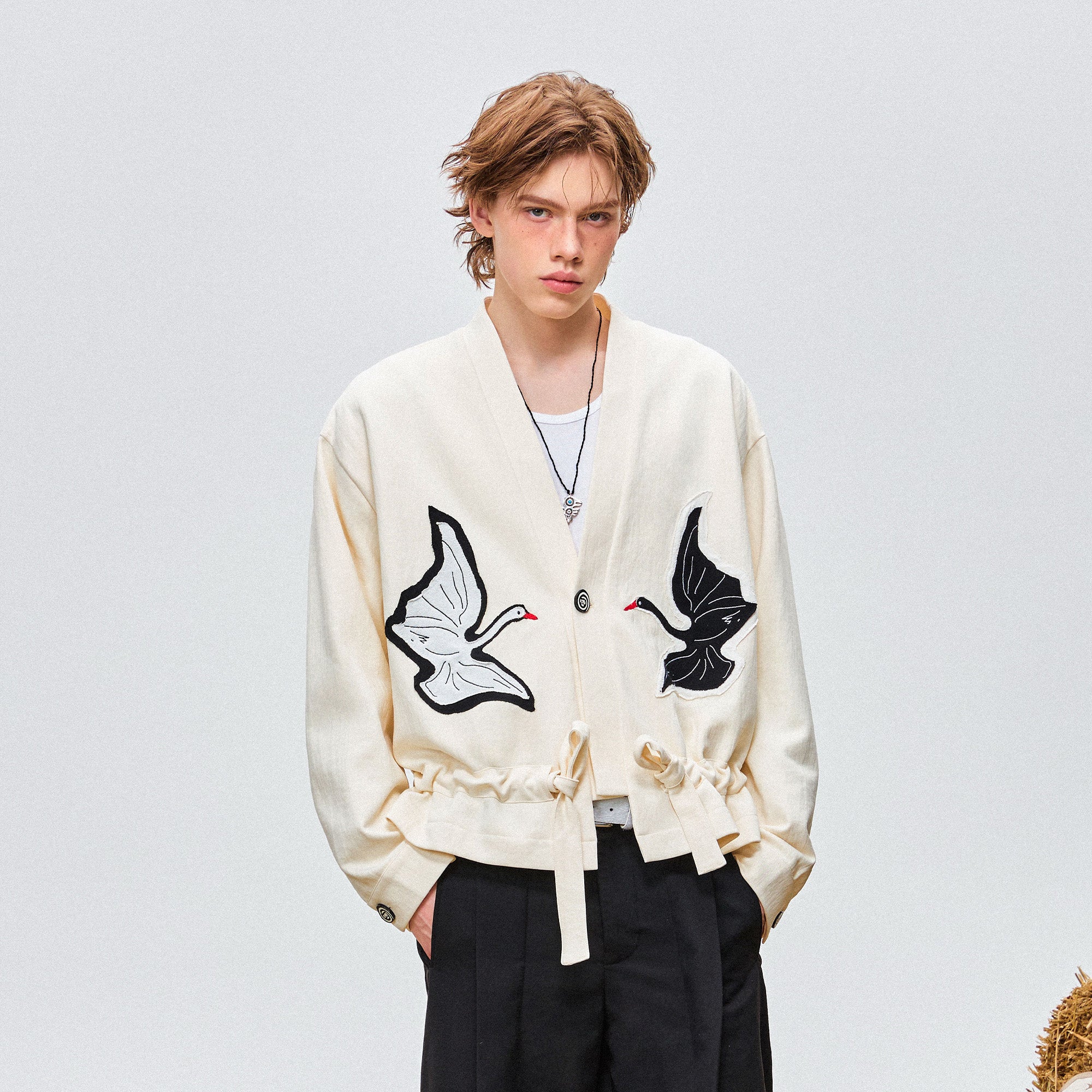 OIPWORD Swan Appliqué Drawstring Jacket, premium urban and streetwear designers apparel on PROJECTISR.com, OIPWORD