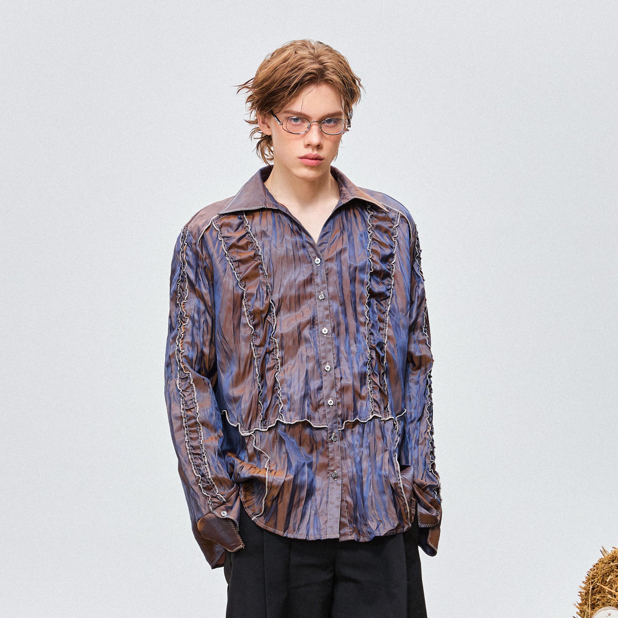 OIPWORD Retro Crinkled Pleated Shirt, premium urban and streetwear designers apparel on PROJECTISR.com, OIPWORD