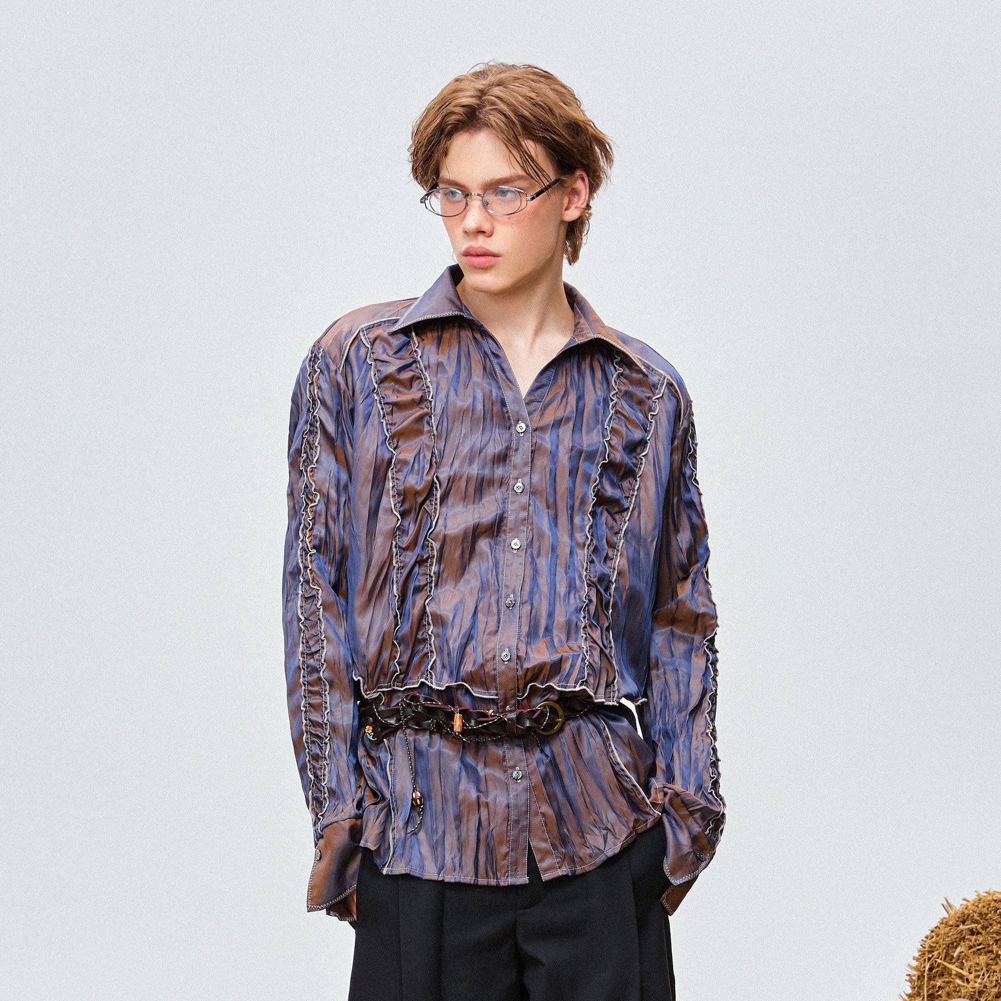 OIPWORD Retro Crinkled Pleated Shirt, premium urban and streetwear designers apparel on PROJECTISR.com, OIPWORD