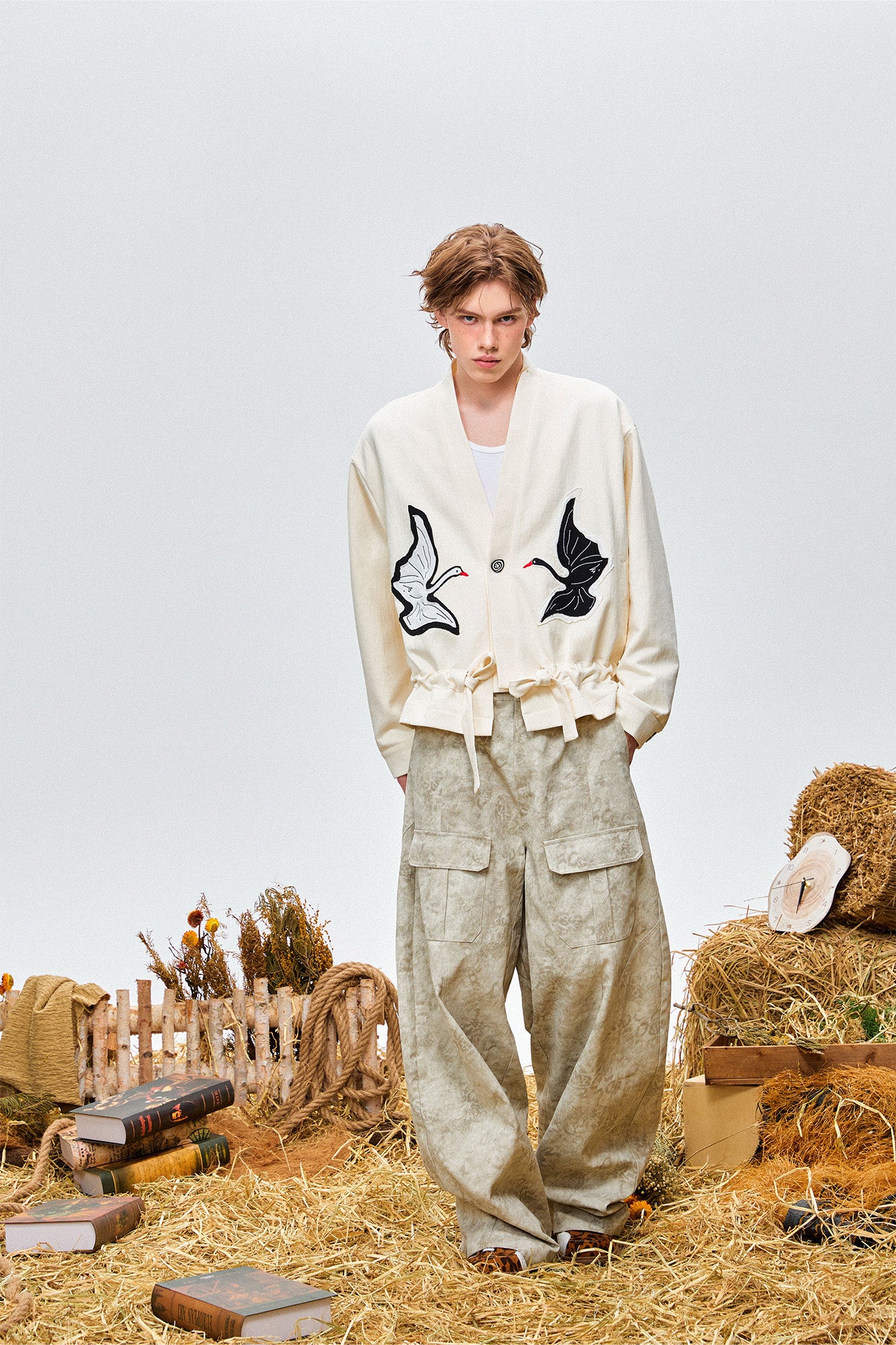 OIPWORD Swan Appliqué Drawstring Jacket, premium urban and streetwear designers apparel on PROJECTISR.com, OIPWORD