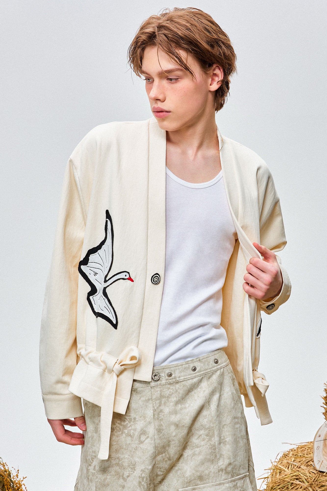 OIPWORD Swan Appliqué Drawstring Jacket, premium urban and streetwear designers apparel on PROJECTISR.com, OIPWORD
