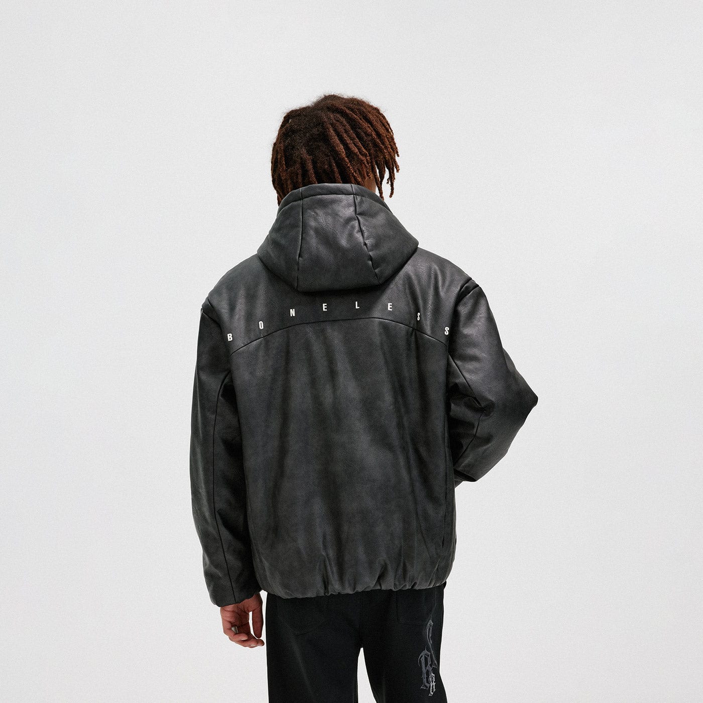 BONELESS Spliced Faux Leather Cotton Padded Jacket, premium urban and streetwear designers apparel on PROJECTISR.com, BONELESS