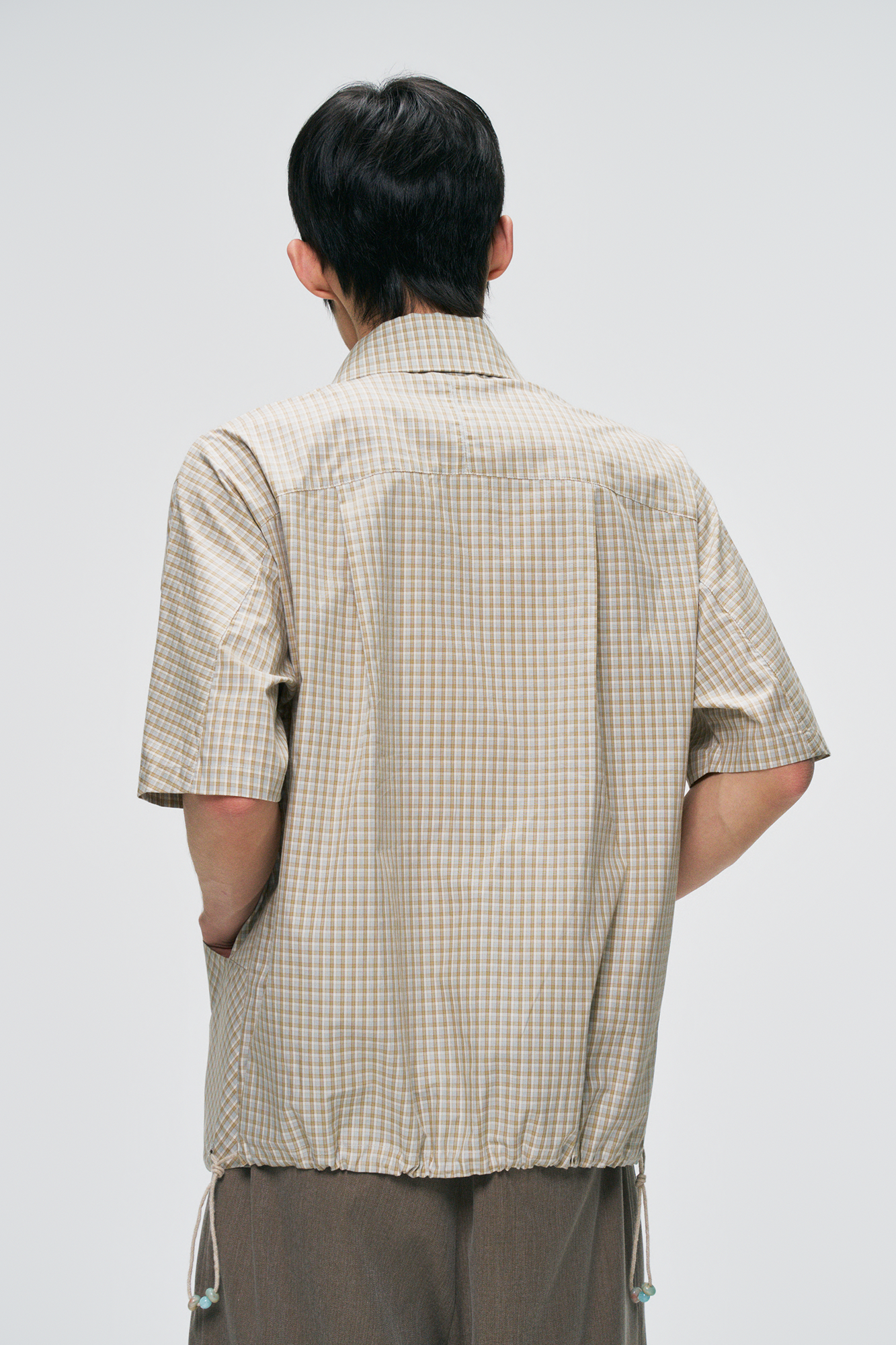 GONGHE REPUB Check Adjustable Hem Half Shirt, premium urban and streetwear designers apparel on PROJECTISR.com, GONGHE REPUB