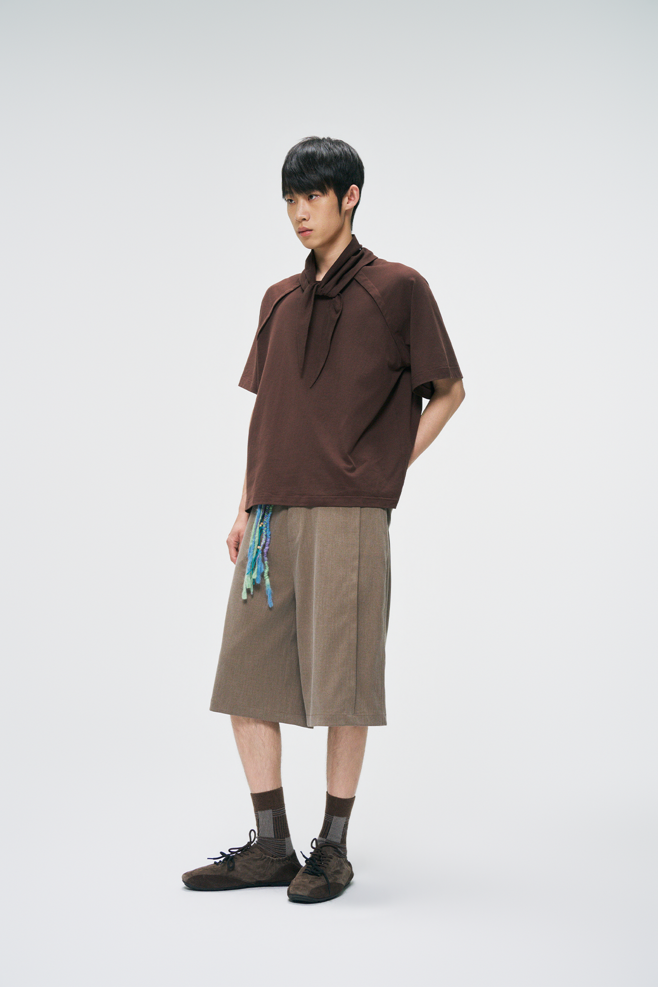 GONGHE REPUB Draped Belted Wool Shorts
