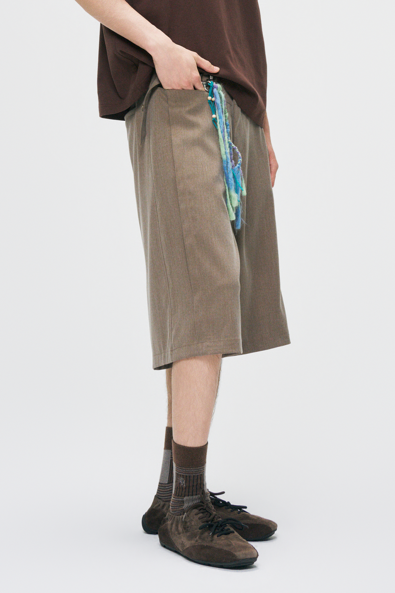 GONGHE REPUB Draped Belted Wool Shorts