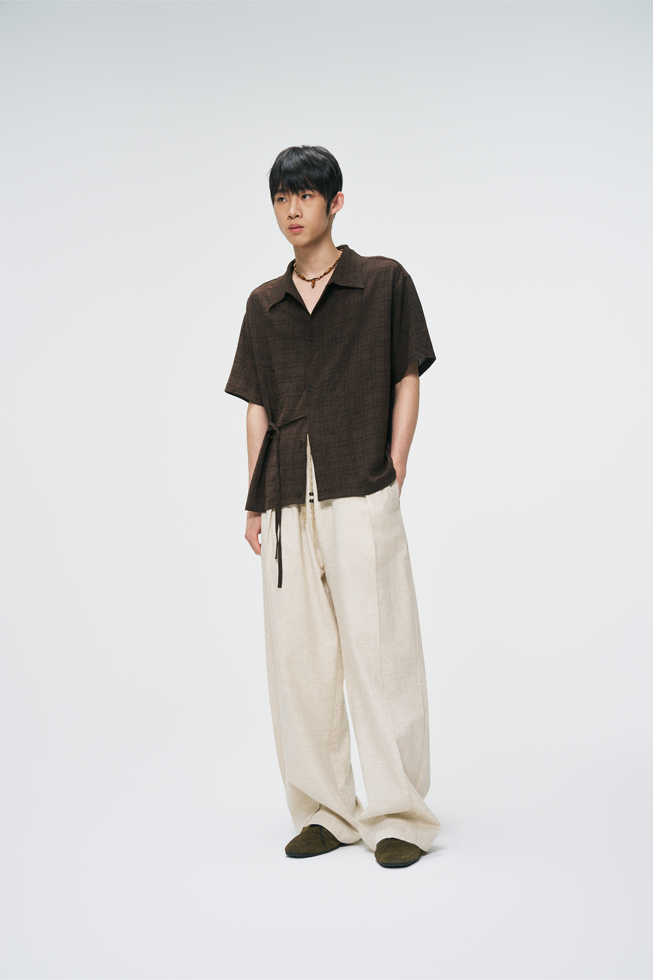 GONGHE REPUB Side-Tie Draped Half Shirt, premium urban and streetwear designers apparel on PROJECTISR.com, GONGHE REPUB