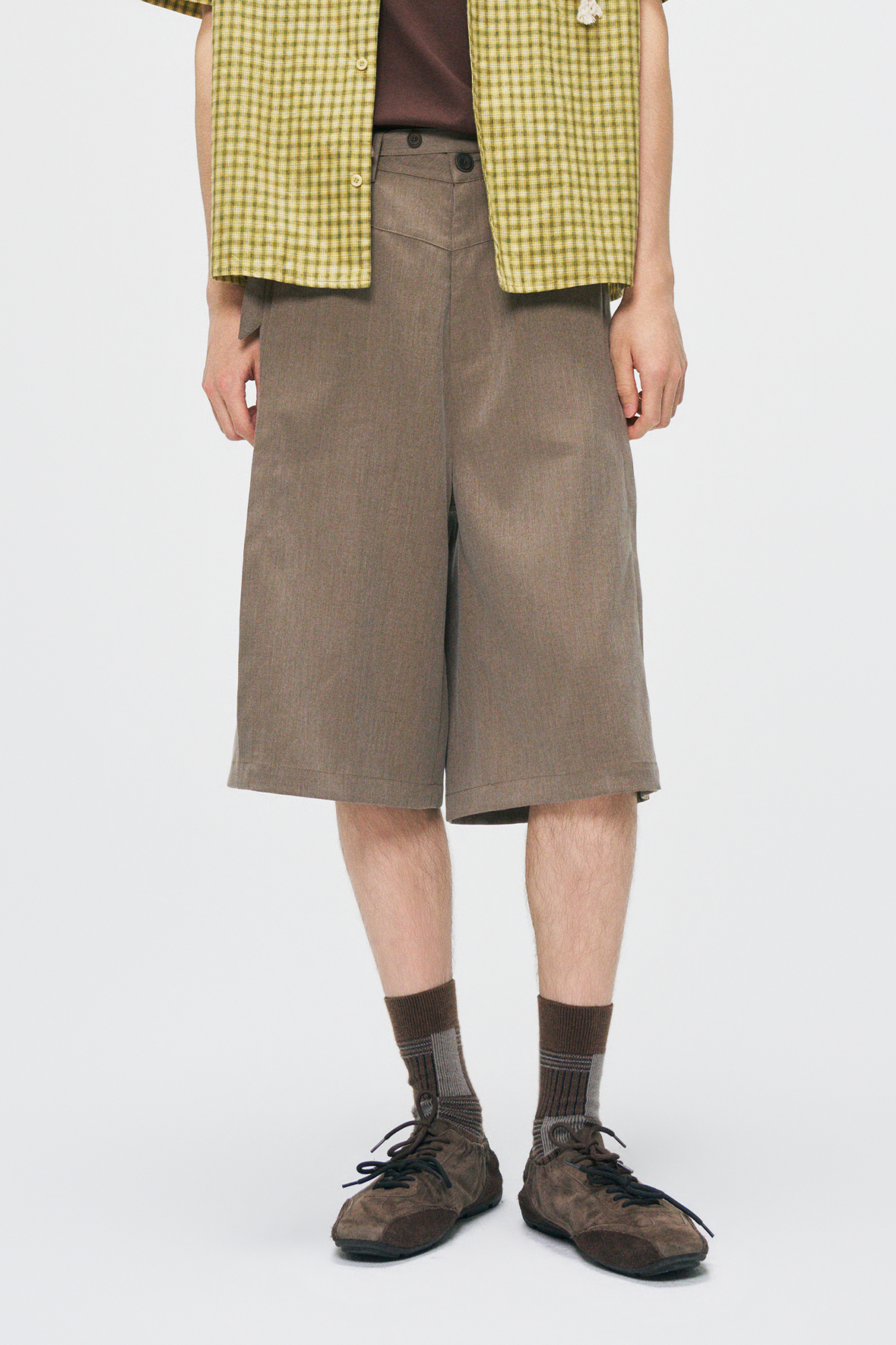 GONGHE REPUB Draped Belted Wool Shorts