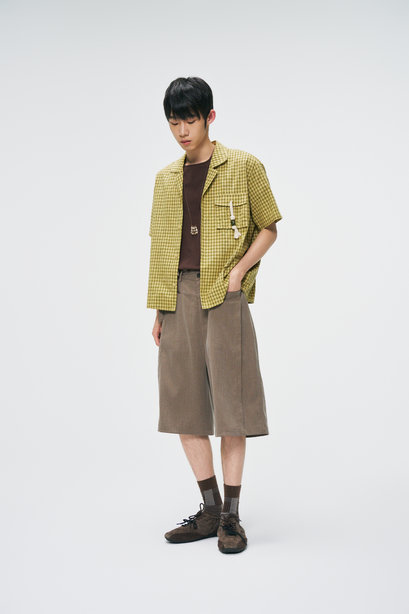 GONGHE REPUB Draped Belted Wool Shorts