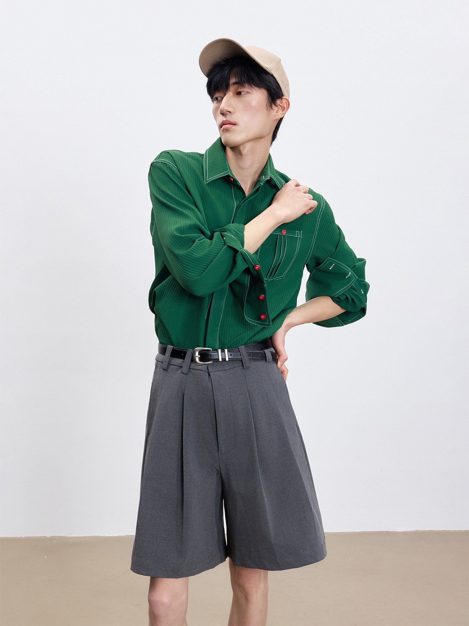 TUIMU Essential Contrast-Stitch Shirt, premium urban and streetwear designers apparel on PROJECTISR.com, TUIMU