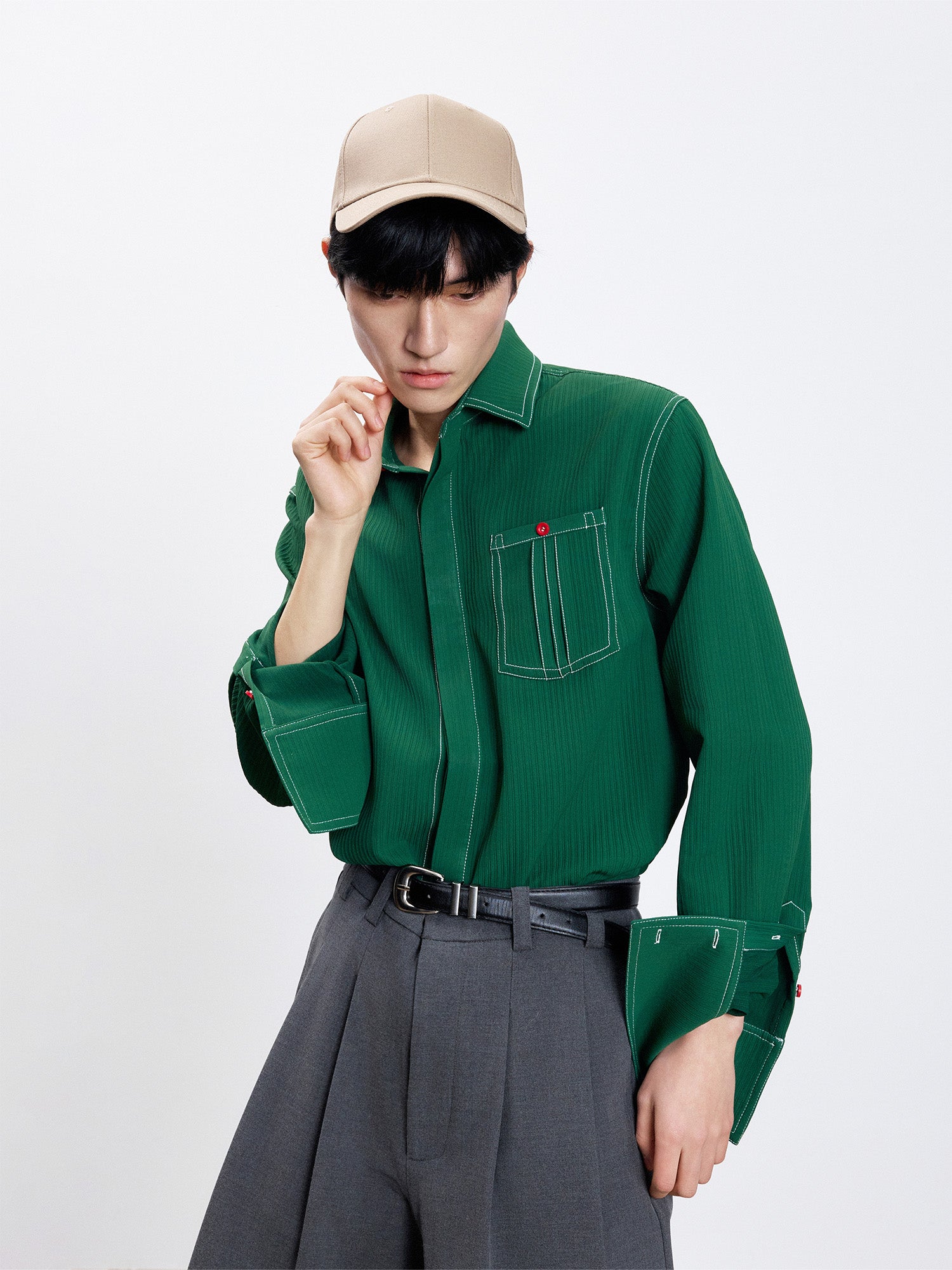 TUIMU Essential Contrast-Stitch Shirt, premium urban and streetwear designers apparel on PROJECTISR.com, TUIMU