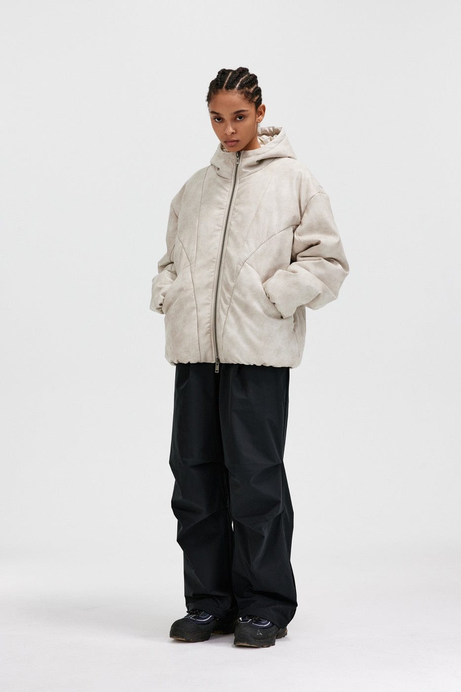 BONELESS Spliced Faux Leather Cotton Padded Jacket, premium urban and streetwear designers apparel on PROJECTISR.com, BONELESS