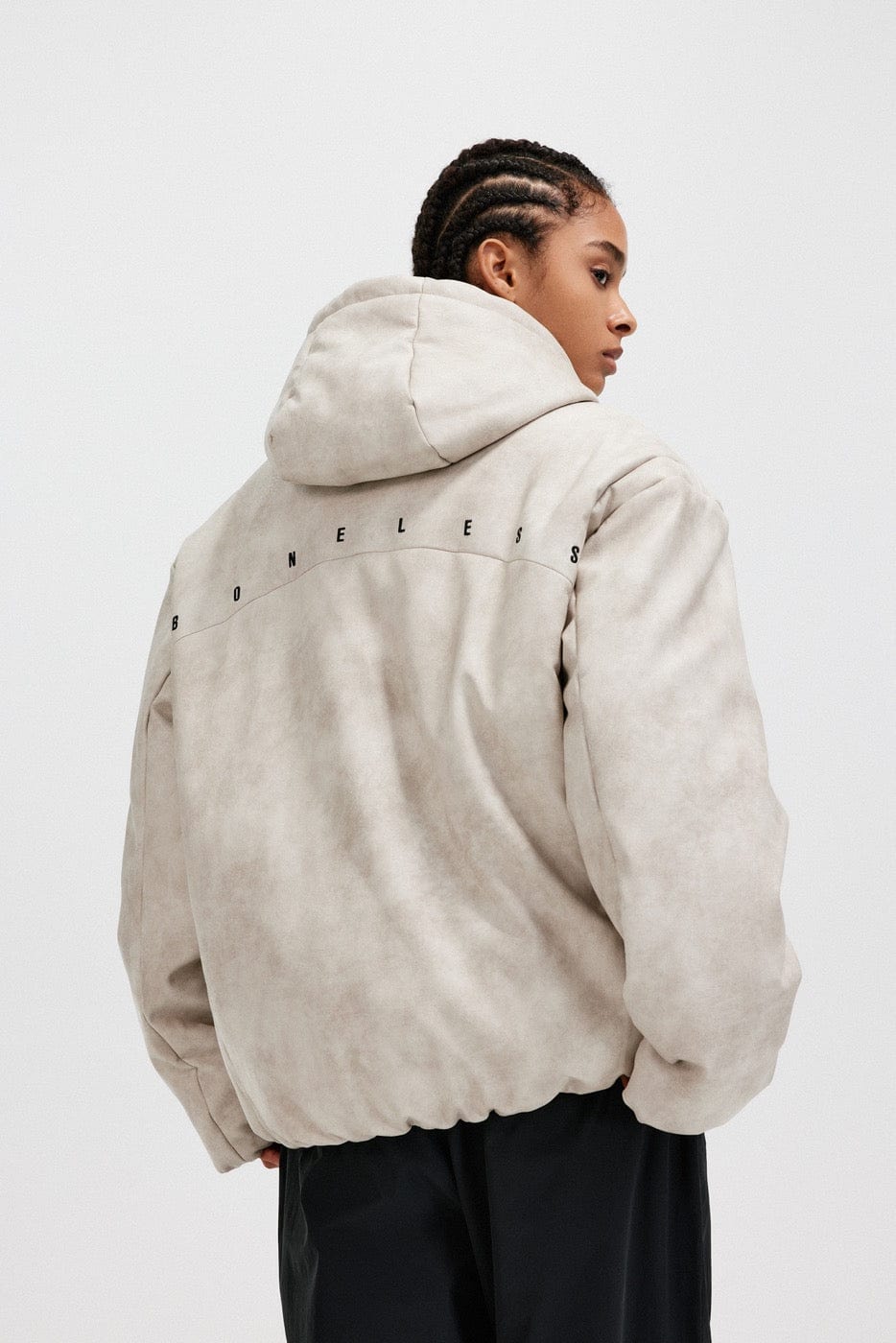 BONELESS Spliced Faux Leather Cotton Padded Jacket, premium urban and streetwear designers apparel on PROJECTISR.com, BONELESS