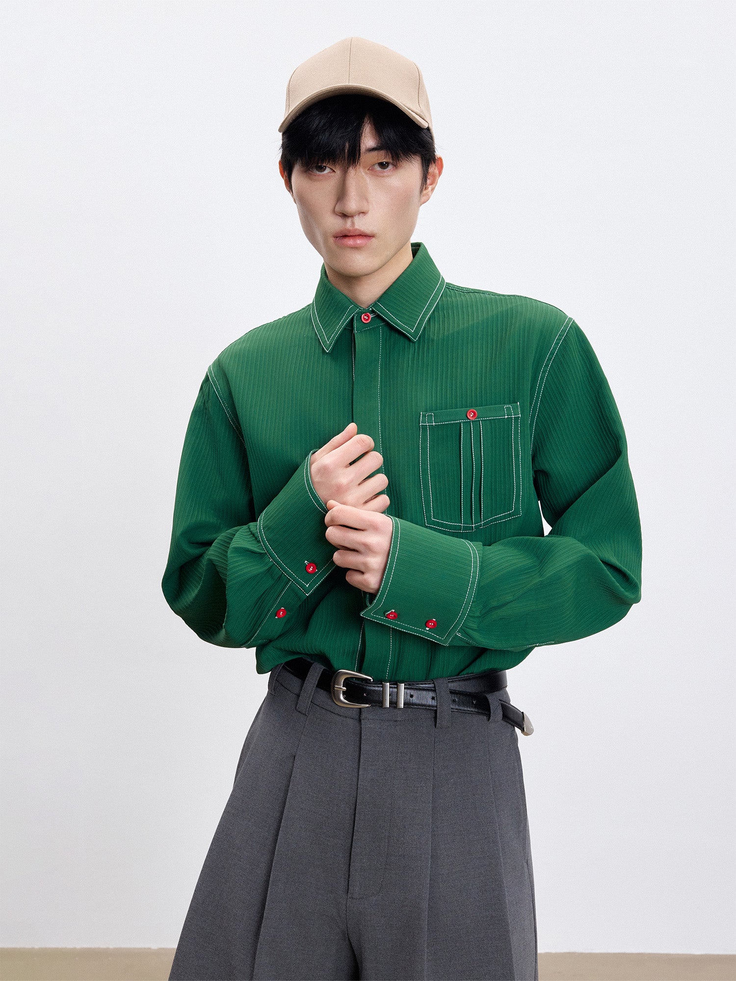 TUIMU Essential Contrast-Stitch Shirt, premium urban and streetwear designers apparel on PROJECTISR.com, TUIMU