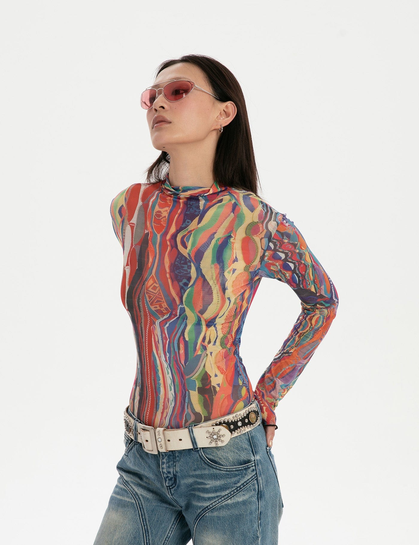 RTVG Abstract Striped Stretchy Slim-Fit L/S Tee, premium urban and streetwear designers apparel on PROJECTISR.com, RTVG