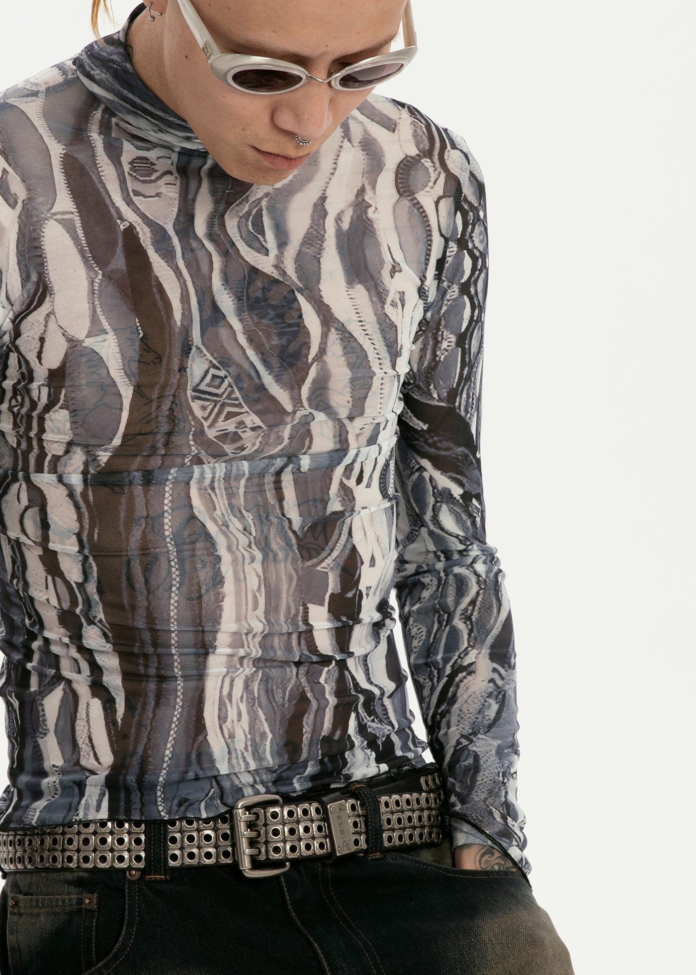 RTVG Abstract Striped Stretchy Slim-Fit L/S Tee, premium urban and streetwear designers apparel on PROJECTISR.com, RTVG