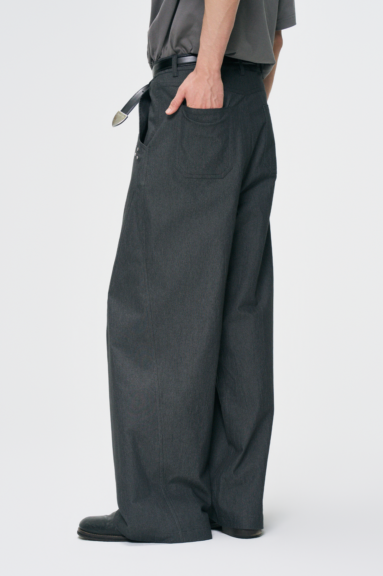 GONGHE REPUB Washed Studded Straight-Leg Pants, premium urban and streetwear designers apparel on PROJECTISR.com, GONGHE REPUB