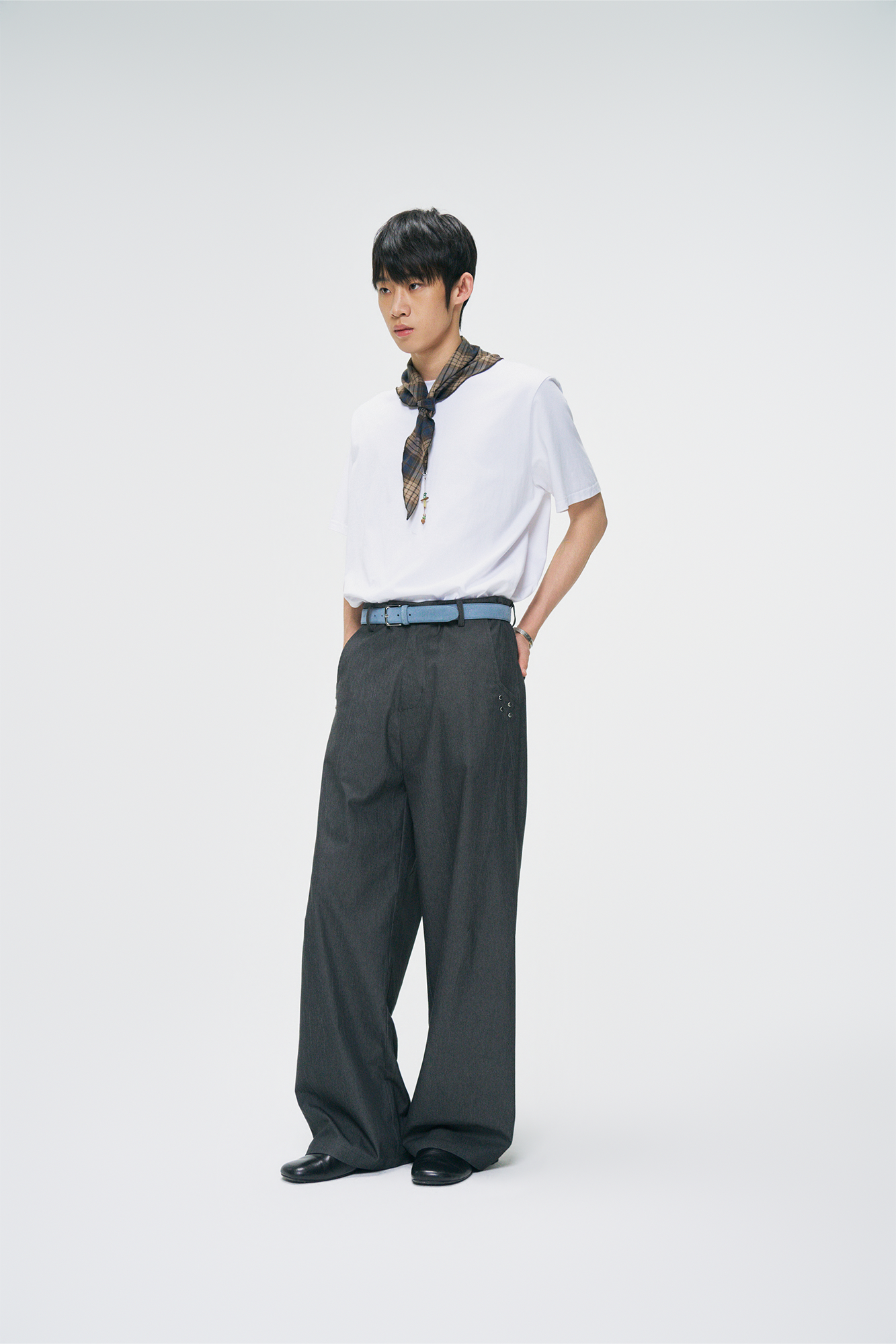 GONGHE REPUB Washed Studded Straight-Leg Pants, premium urban and streetwear designers apparel on PROJECTISR.com, GONGHE REPUB