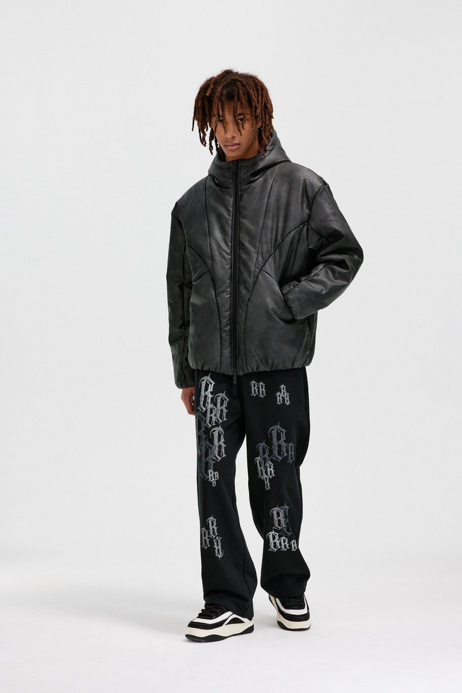 BONELESS Spliced Faux Leather Cotton Padded Jacket, premium urban and streetwear designers apparel on PROJECTISR.com, BONELESS