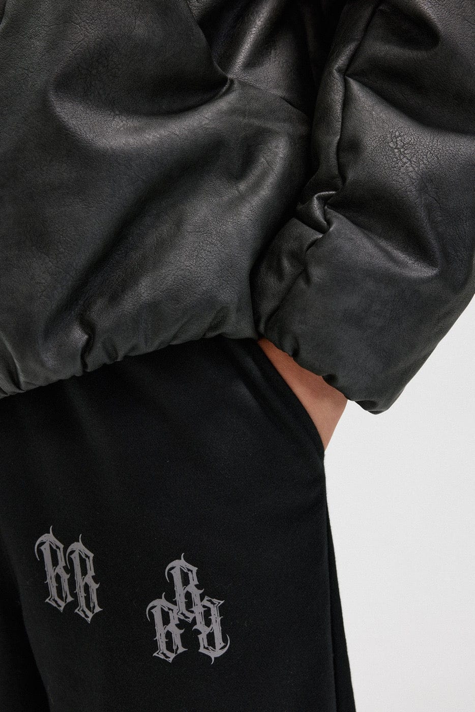 BONELESS Spliced Faux Leather Cotton Padded Jacket, premium urban and streetwear designers apparel on PROJECTISR.com, BONELESS