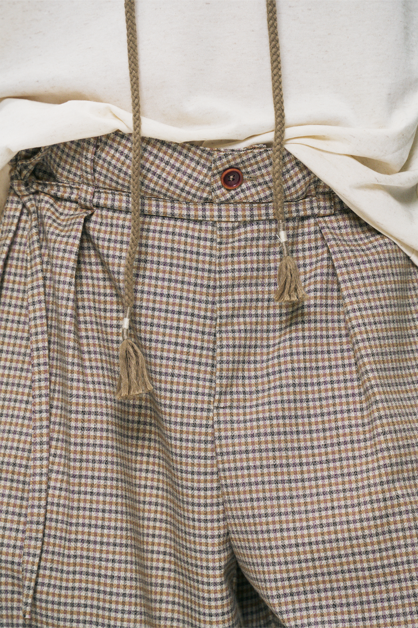 GONGHE REPUB Houndstooth Double-Pleated Tie-Waist Pants
