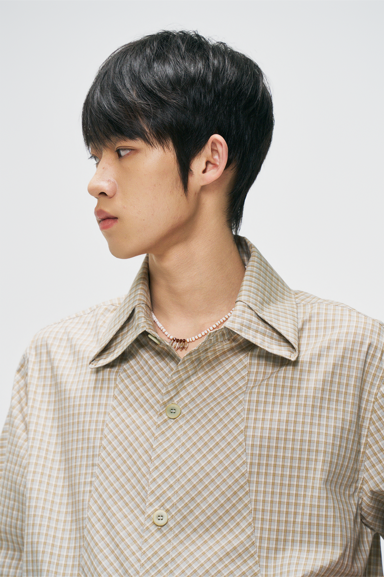 GONGHE REPUB Check Adjustable Hem Half Shirt, premium urban and streetwear designers apparel on PROJECTISR.com, GONGHE REPUB