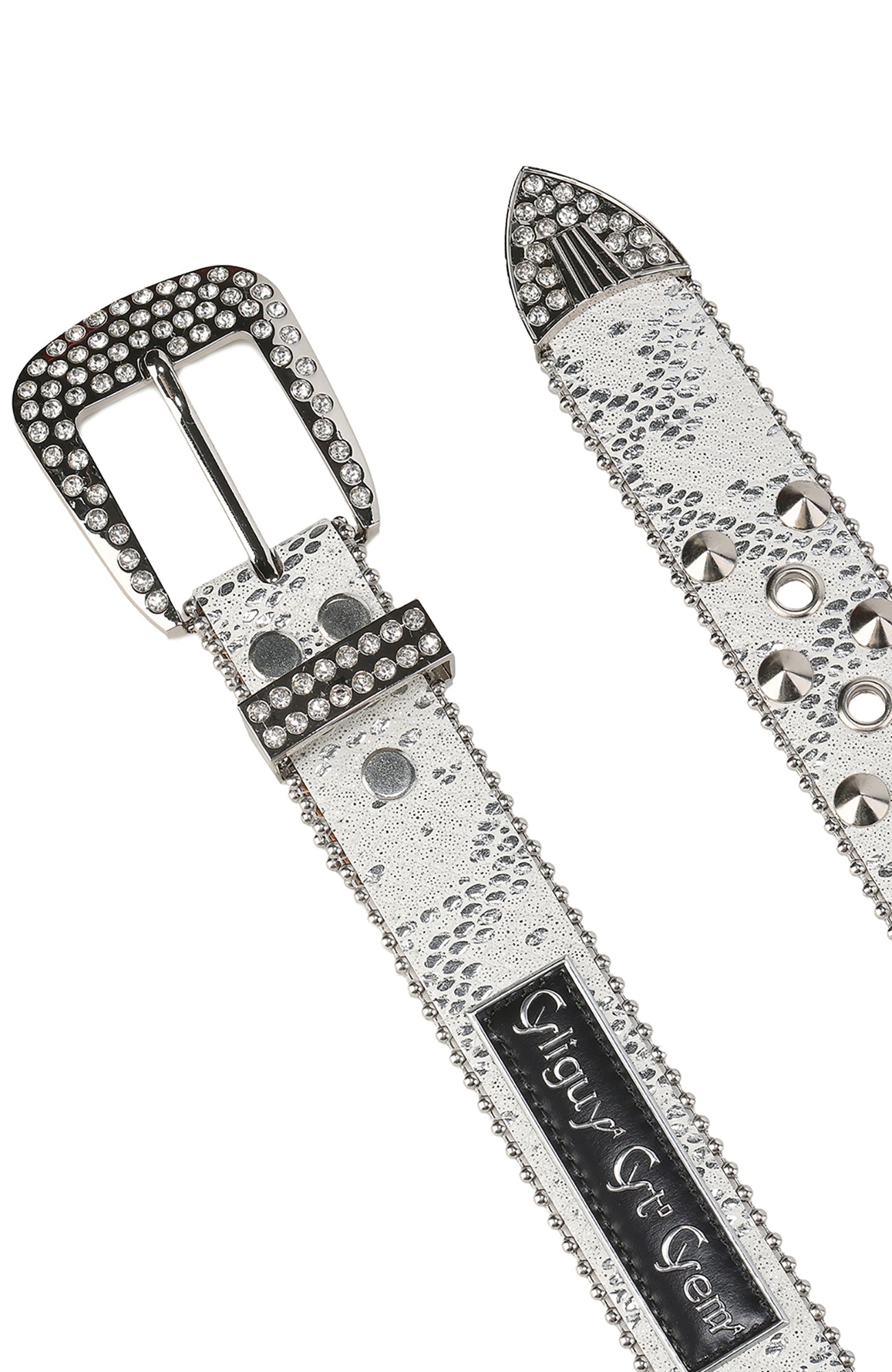 CYCYCY Serpentine Embossed Double Buckle Studded Belt White