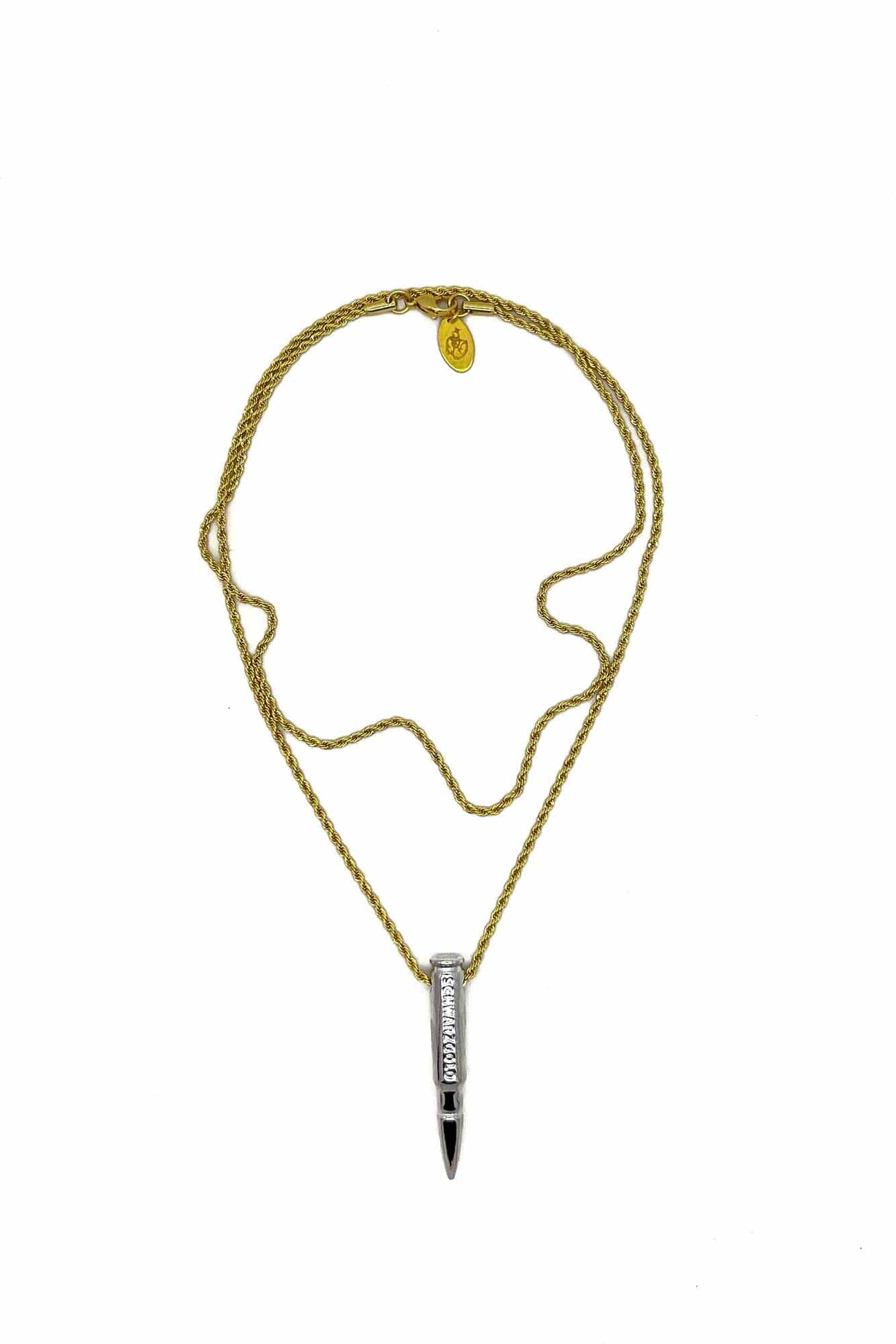 SCHWARZGOLD Layered Bullet Pendant Necklace Silver, premium urban and streetwear designers apparel on PROJECTISR.com, SCHWARZGOLD