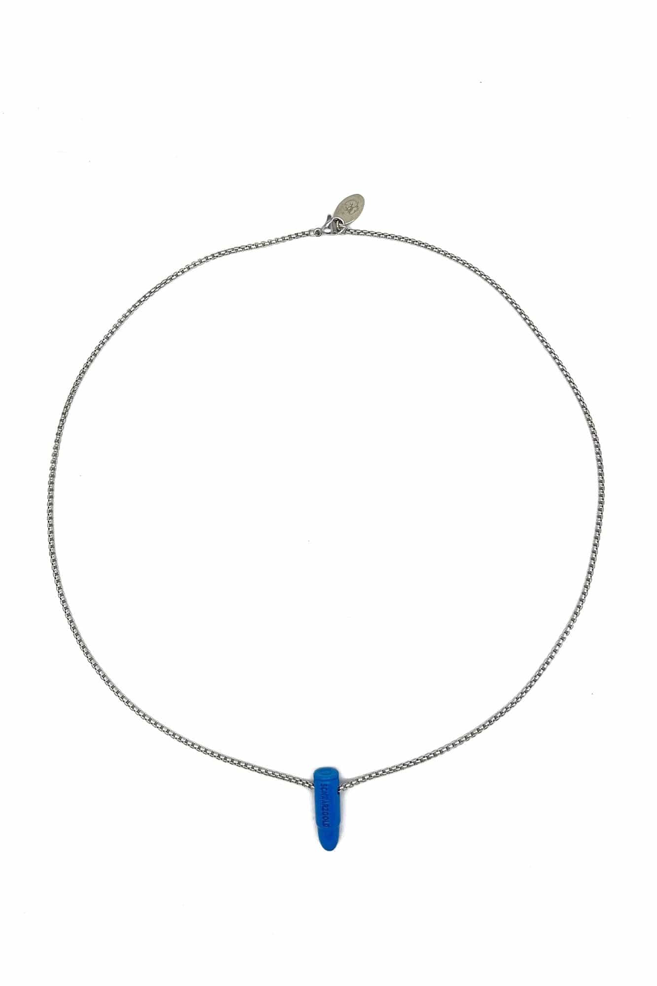 SCHWARZGOLD Layered Bullet Pendant Necklace Blue, premium urban and streetwear designers apparel on PROJECTISR.com, SCHWARZGOLD