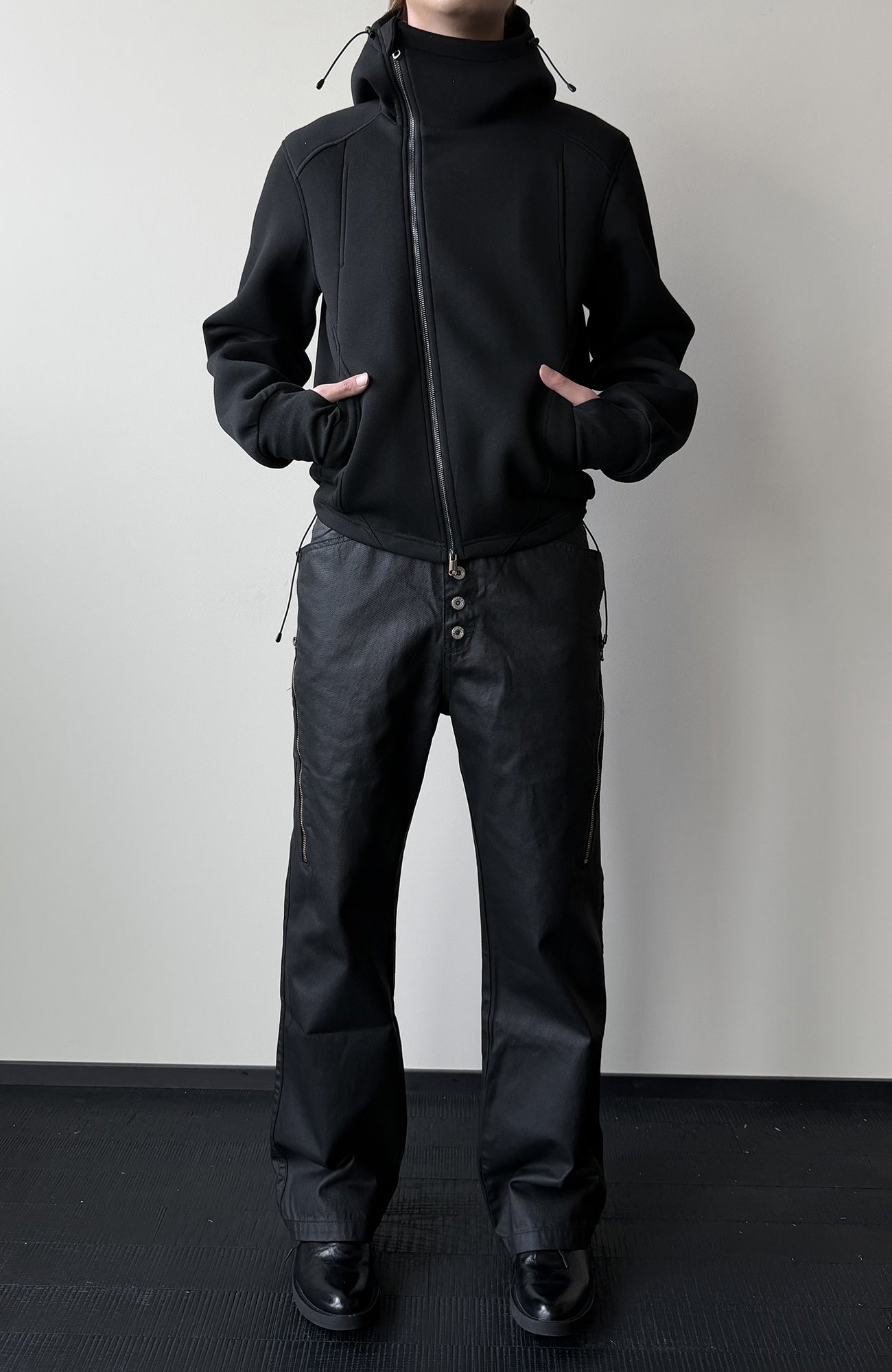 KREATE Diagonal Zip-Up Paneled Hooded Jacket