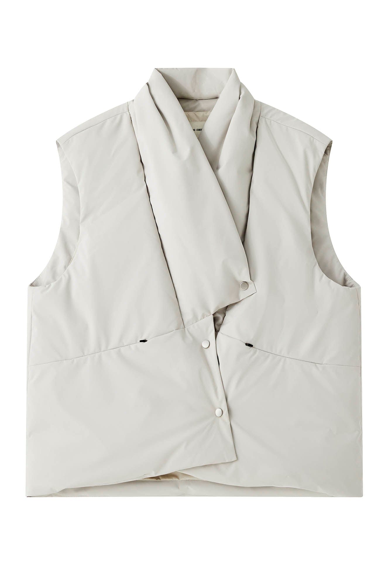ORGANIC EMOTION Deconstructed Scarf Collar Down Vest, premium urban and streetwear designers apparel on PROJECTISR.com, ORGANIC EMOTION