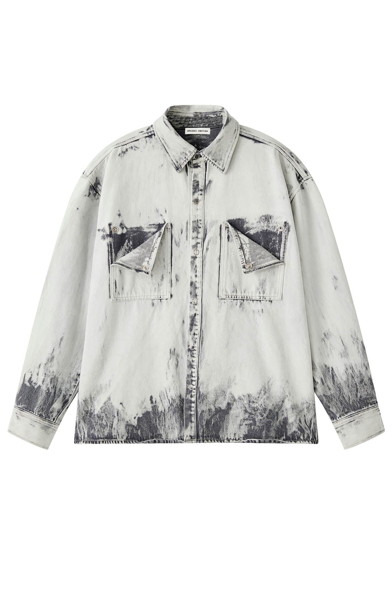 ORGANIC EMOTION Distressed Snow Mountain Tie-Dye Denim Shirt, premium urban and streetwear designers apparel on PROJECTISR.com, ORGANIC EMOTION