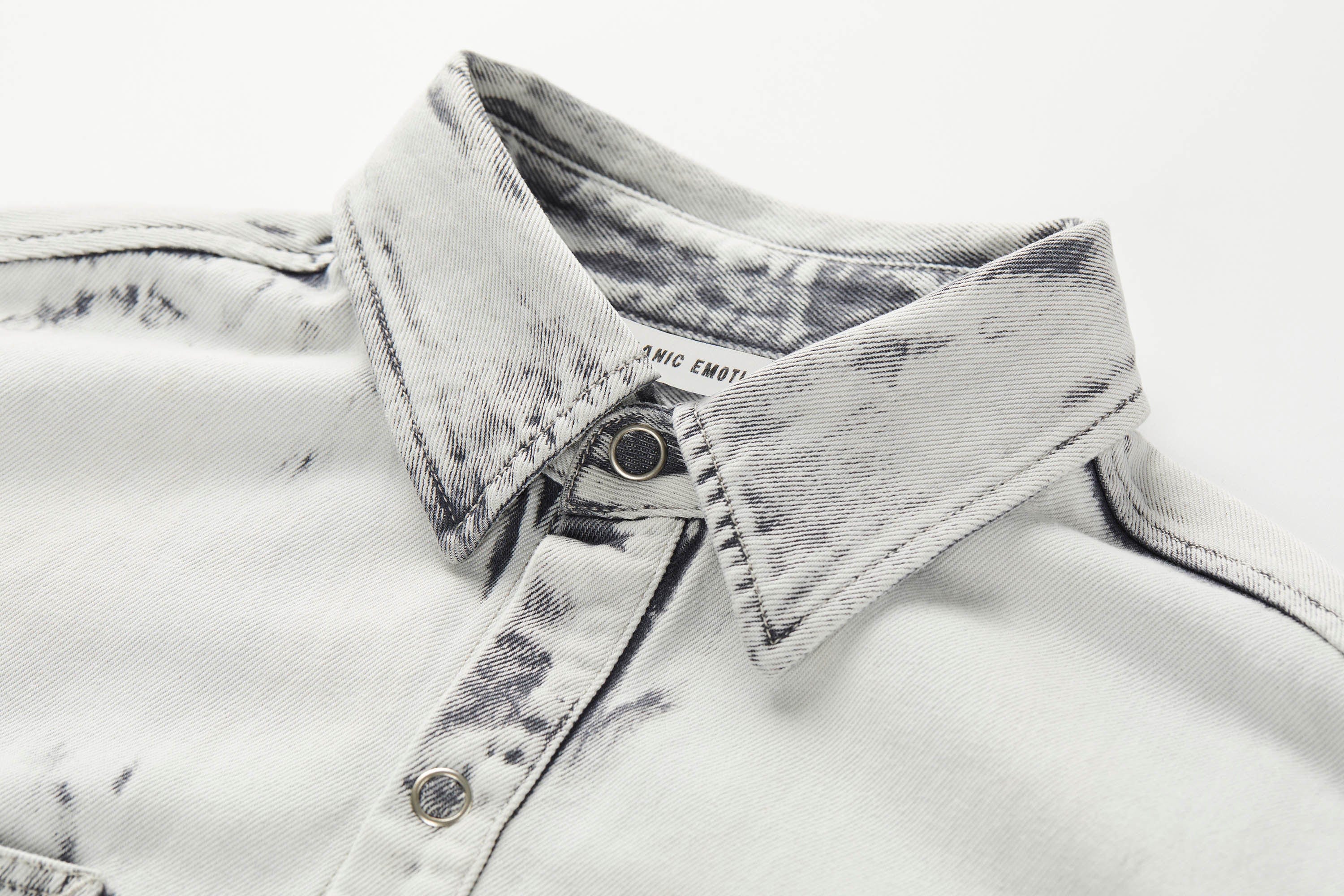 ORGANIC EMOTION Distressed Snow Mountain Tie-Dye Denim Shirt, premium urban and streetwear designers apparel on PROJECTISR.com, ORGANIC EMOTION