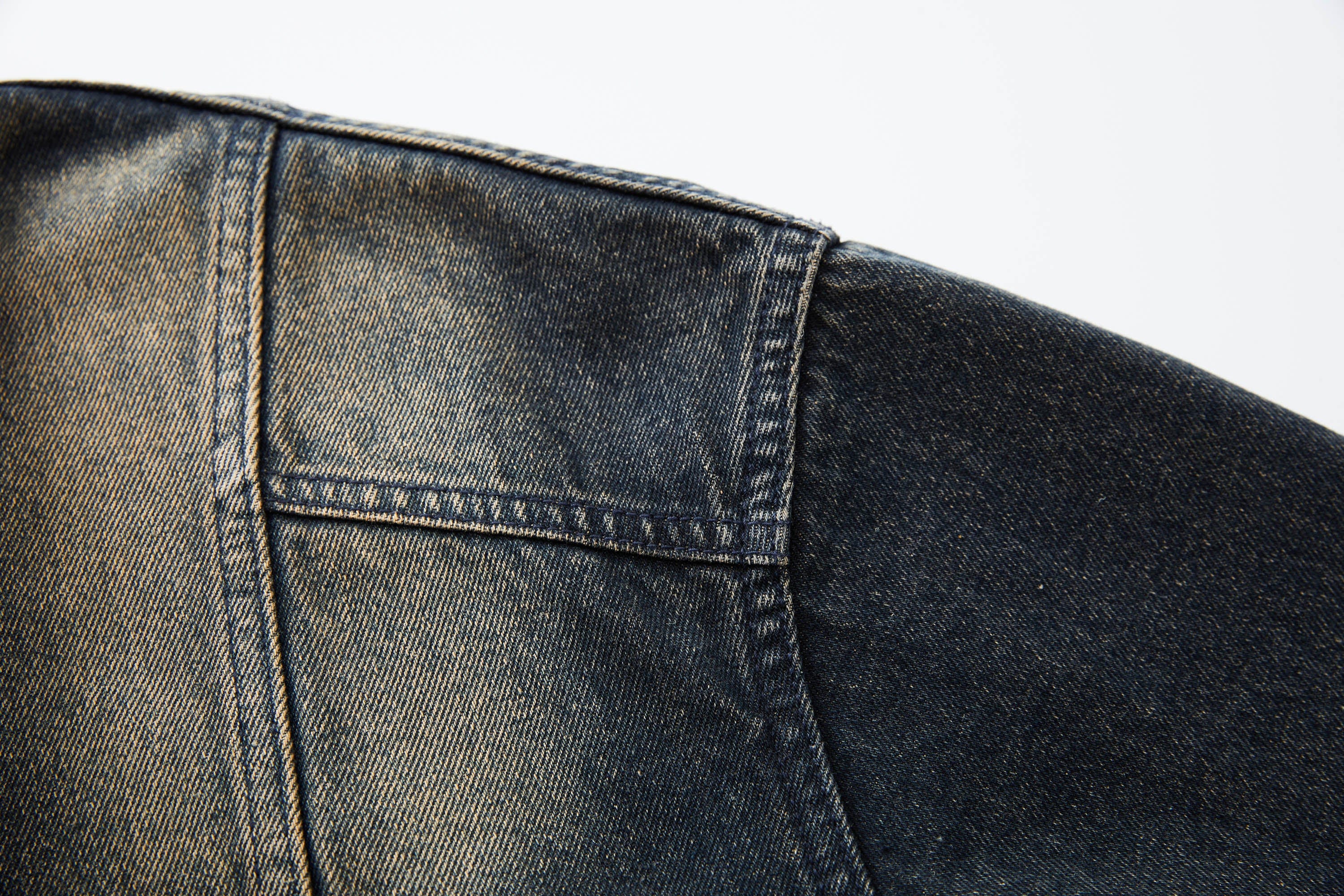 ORGANIC EMOTION Faded Spliced Pocket Denim Jacket, premium urban and streetwear designers apparel on PROJECTISR.com, ORGANIC EMOTION