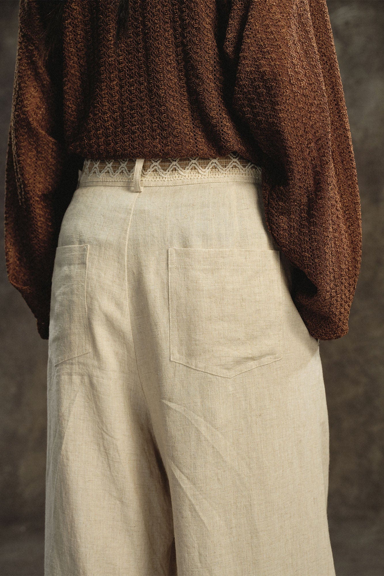 GONGHE REPUB Lattice Waistband Tencel Wide-Leg Pants, premium urban and streetwear designers apparel on PROJECTISR.com, GONGHE REPUB