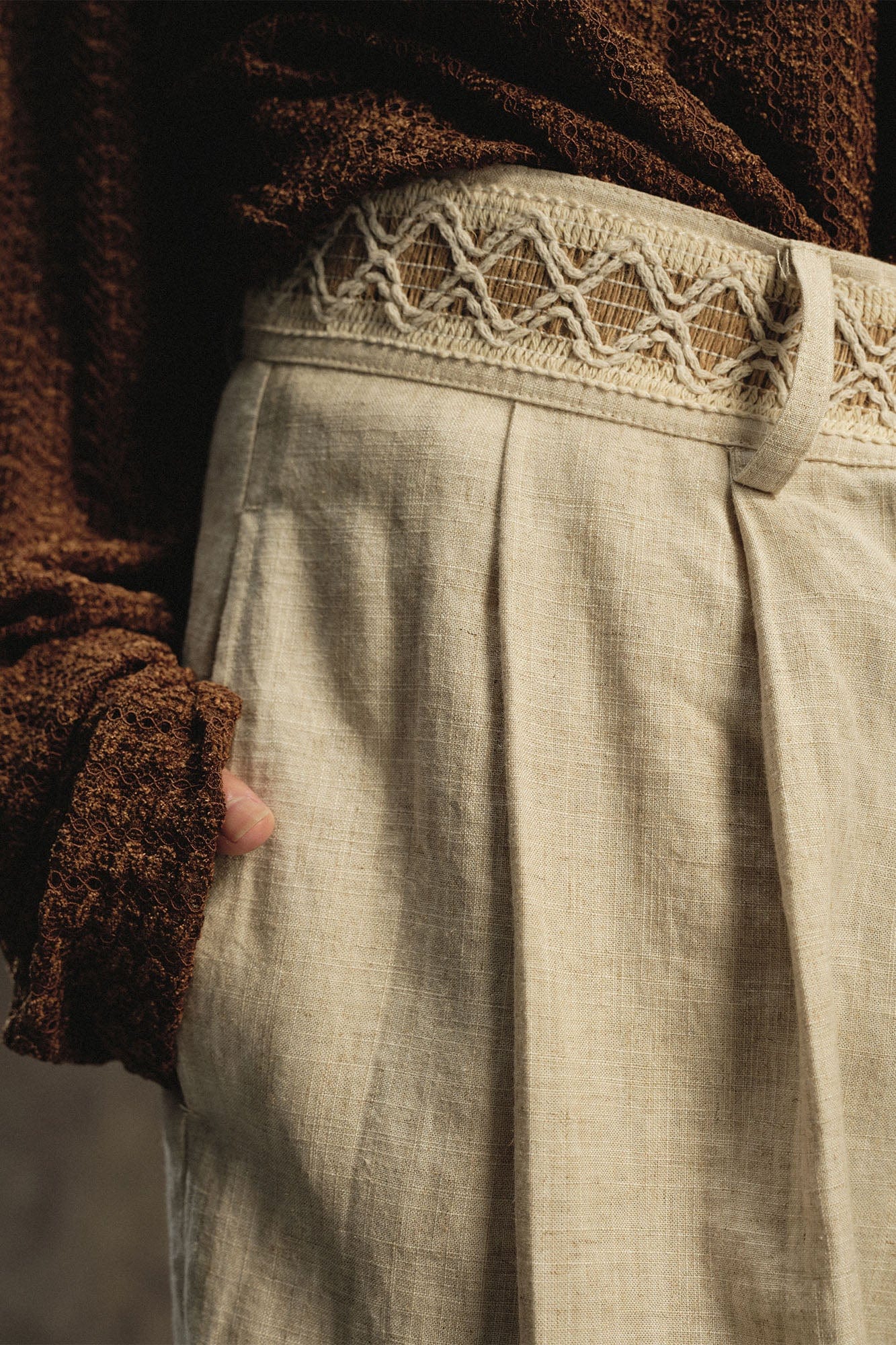 GONGHE REPUB Lattice Waistband Tencel Wide-Leg Pants, premium urban and streetwear designers apparel on PROJECTISR.com, GONGHE REPUB