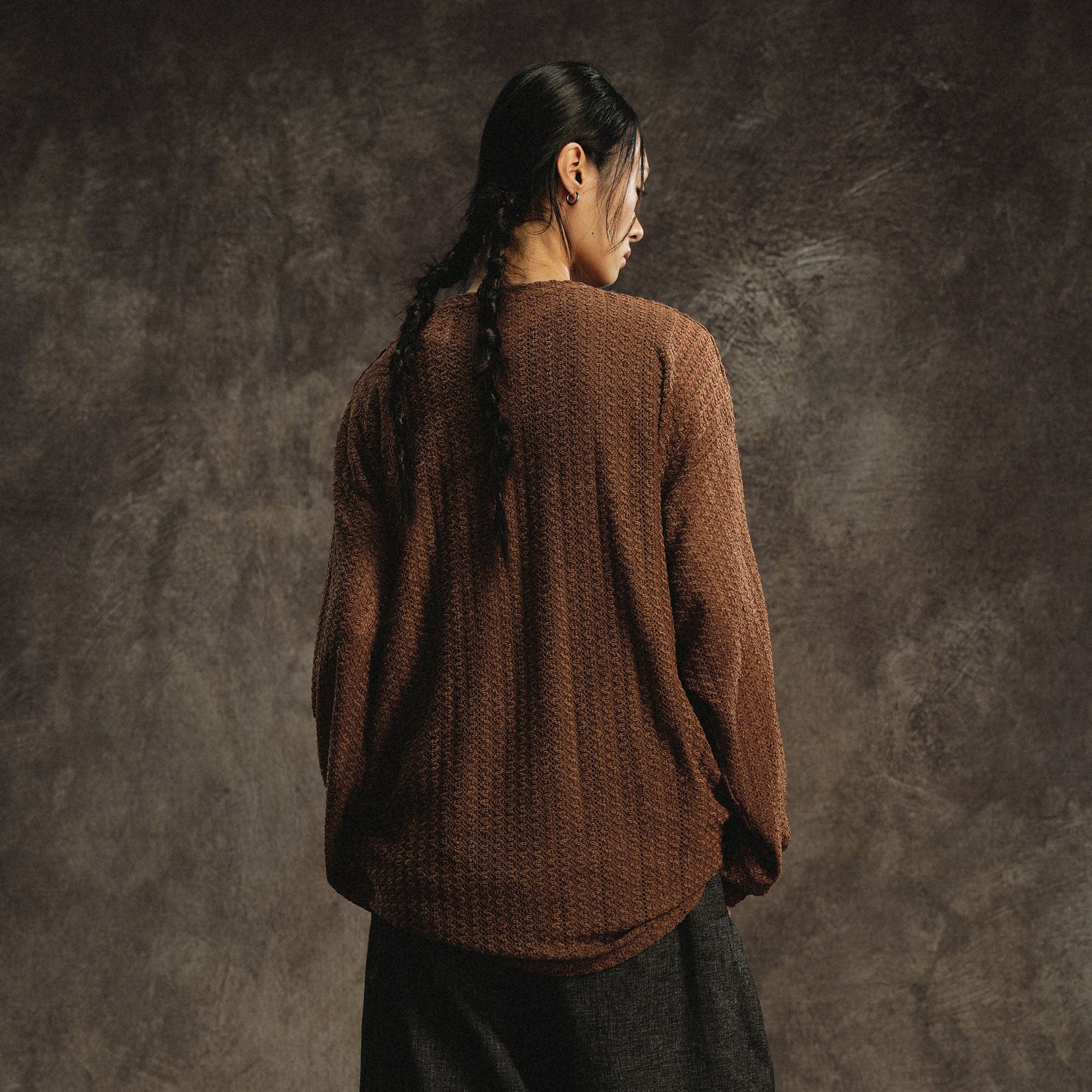 GONGHE REPUB Lightweight Wave-Knitted Openwork Long-Sleeve Tee, premium urban and streetwear designers apparel on PROJECTISR.com, GONGHE REPUB