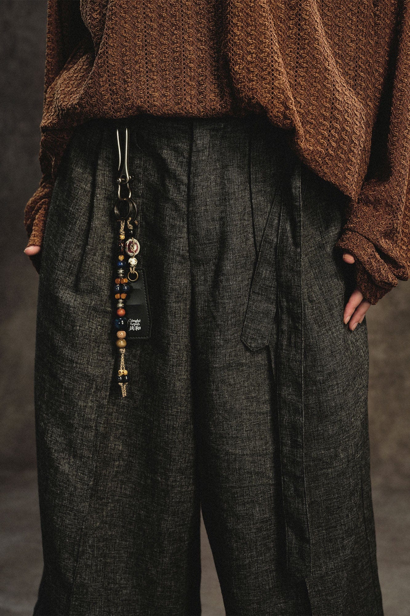 GONGHE REPUB Linen-Blend Pleated Belt Wide-Leg Trousers, premium urban and streetwear designers apparel on PROJECTISR.com, GONGHE REPUB