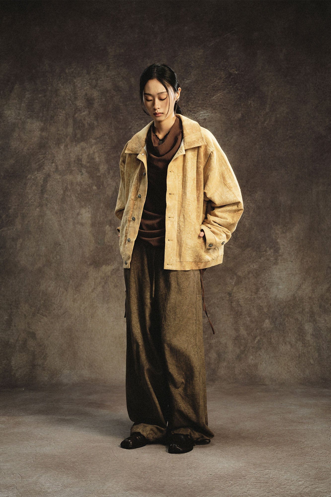 GONGHE REPUB Acanthus Linen Drawstring Pleated Wide-Leg Trousers, premium urban and streetwear designers apparel on PROJECTISR.com, GONGHE REPUB