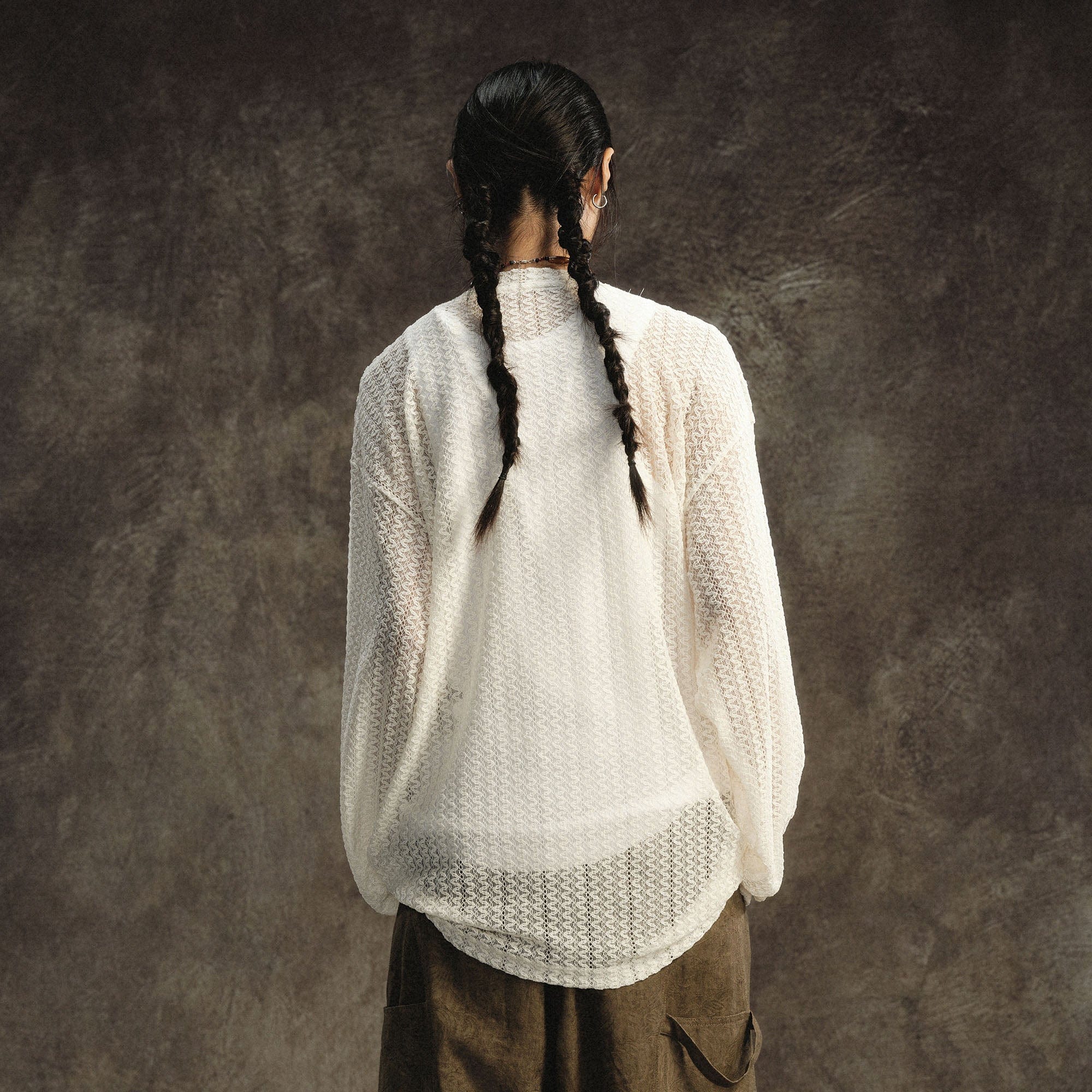 GONGHE REPUB Lightweight Wave-Knitted Openwork Long-Sleeve Tee, premium urban and streetwear designers apparel on PROJECTISR.com, GONGHE REPUB