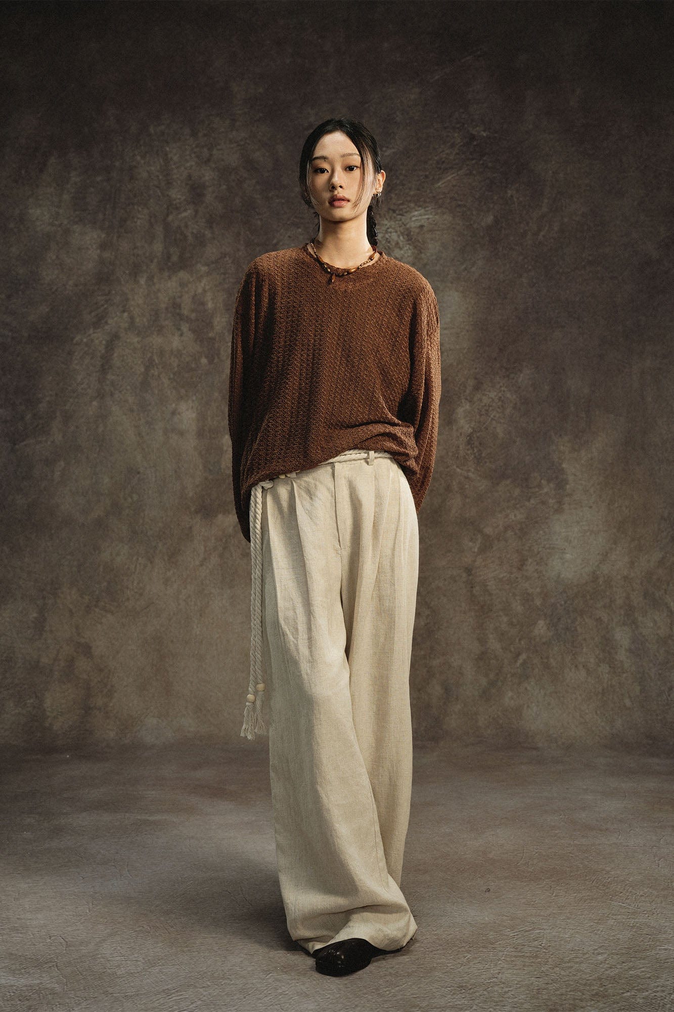 GONGHE REPUB Lattice Waistband Tencel Wide-Leg Pants, premium urban and streetwear designers apparel on PROJECTISR.com, GONGHE REPUB