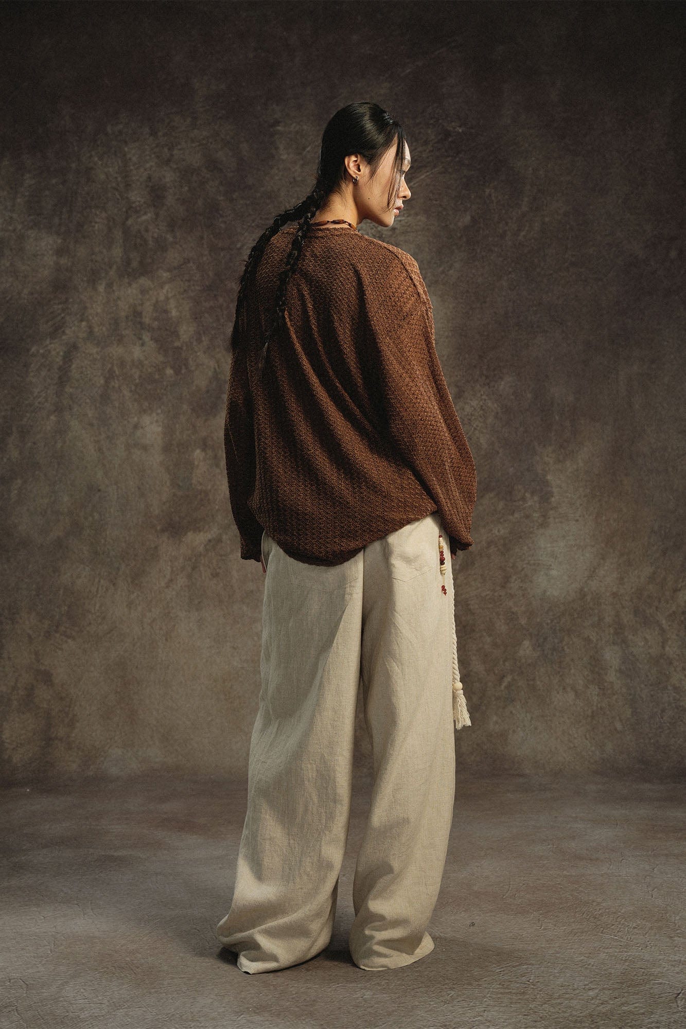 GONGHE REPUB Lattice Waistband Tencel Wide-Leg Pants, premium urban and streetwear designers apparel on PROJECTISR.com, GONGHE REPUB